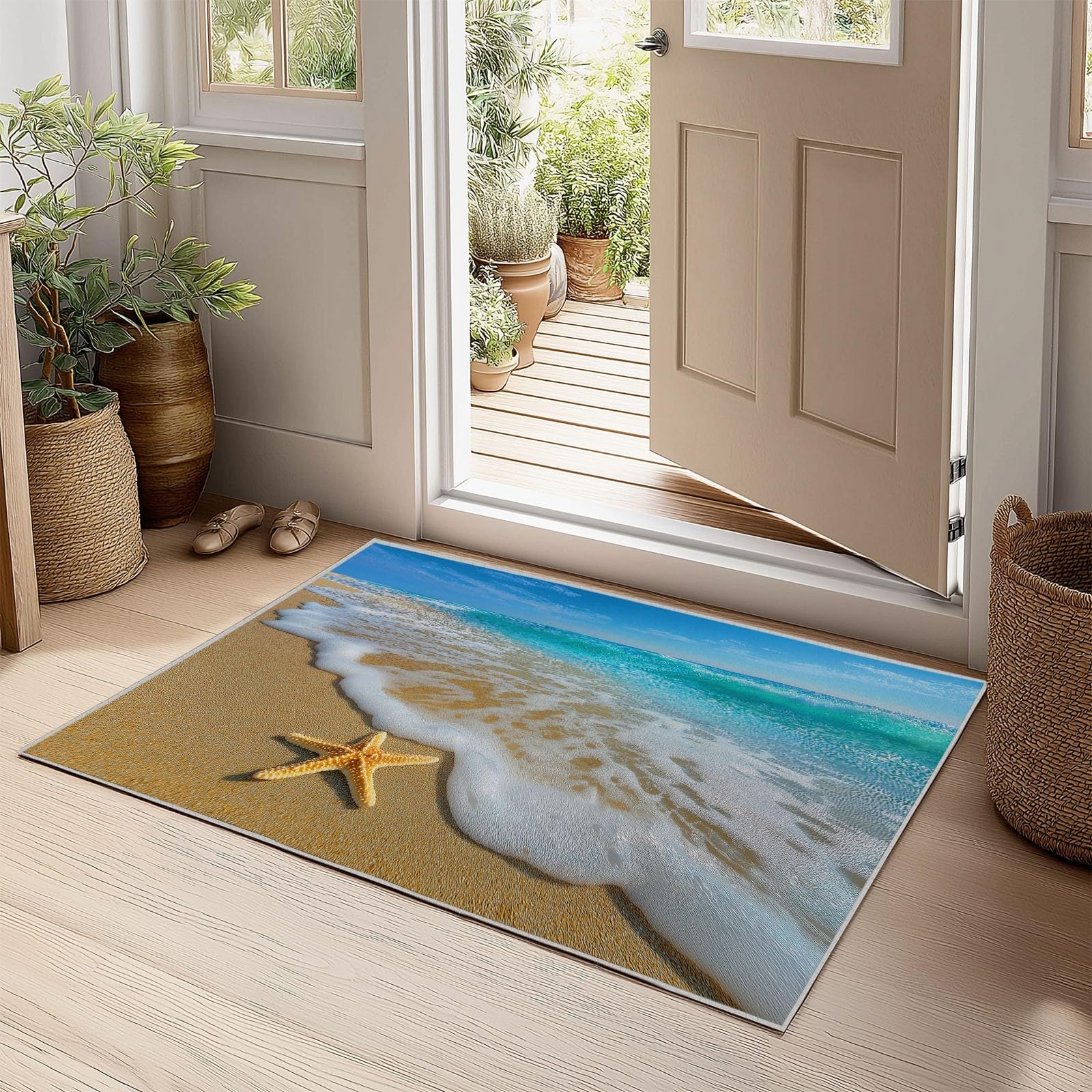 Générique Tapis Salon 160 x 230 cm Grand Tapis de Chambre à Poils Ras - Antidérapant en Caoutchouc, Lavable en Machine, Doux - Moderne Plage Sable Nuages pour Cuisine, Salle à Manger Salle de Séjour