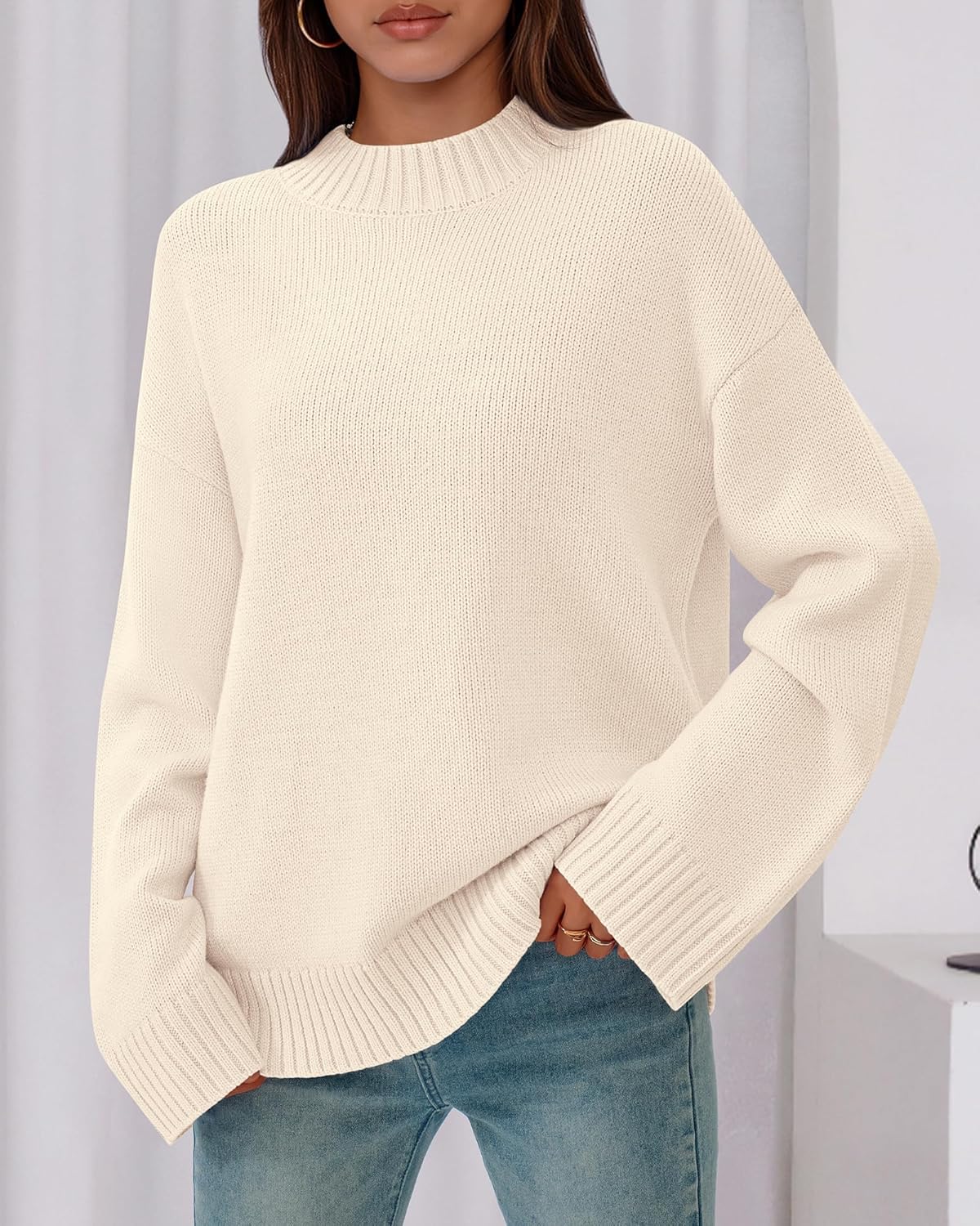 BTFBM Sweaters for Women 2026 Casual Crewneck Long Sleeve Loose Ribbed Knit Pullover Sweater Winter Clothes Fall Outfits - Image 4