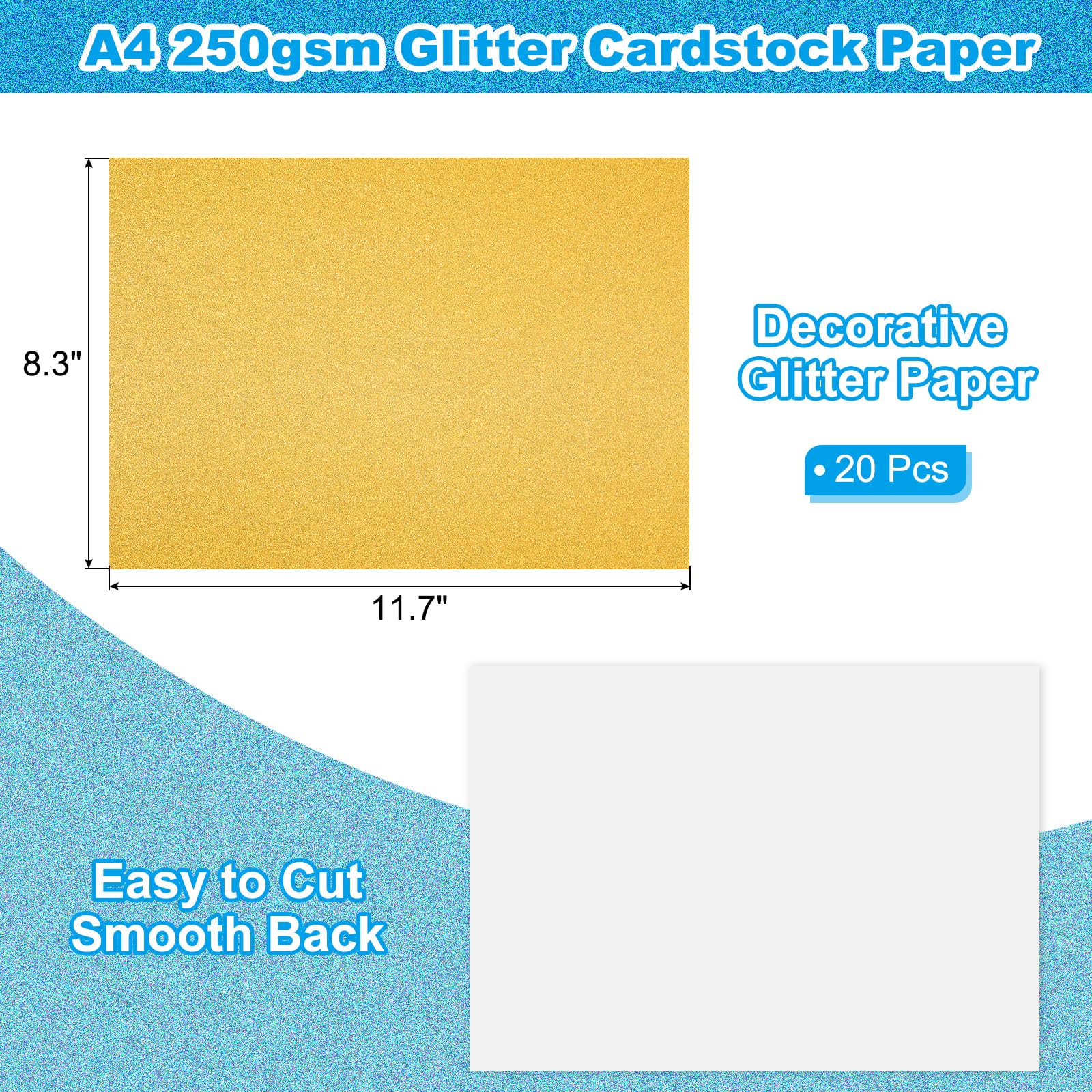 PATIKIL 20Sheets Gold Glitter Cardstock Paper - Image 2