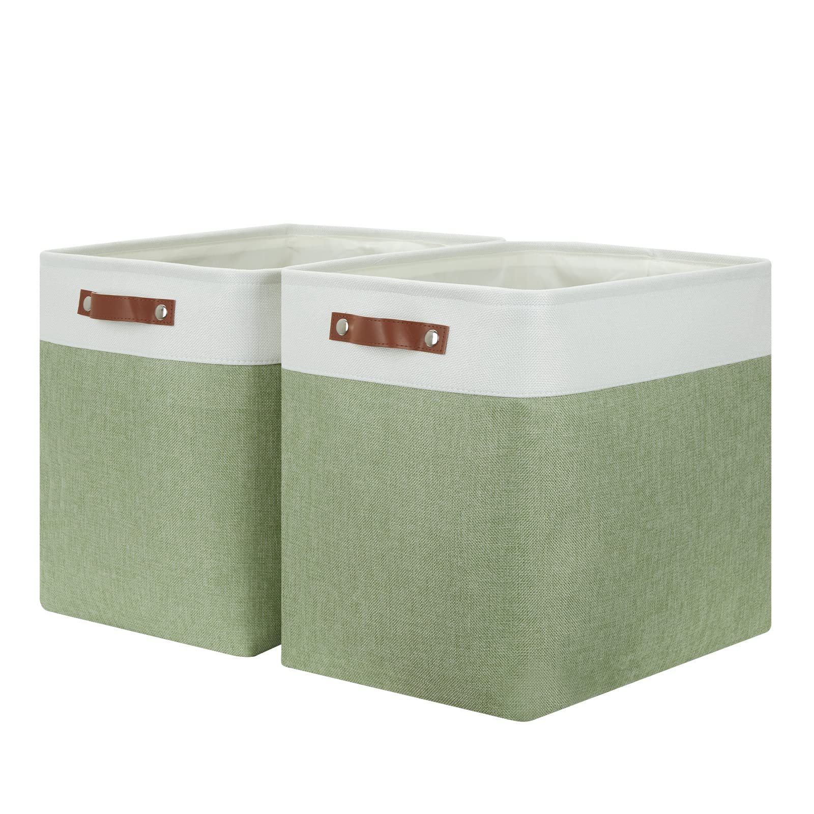 HNZIGE Canastas de almacenamiento para ropa, cestas de almacenamiento grandes de tela para organizar, contenedores de almacenamiento rectangulares plegables para armario del hogar (blanco verde), 17 x