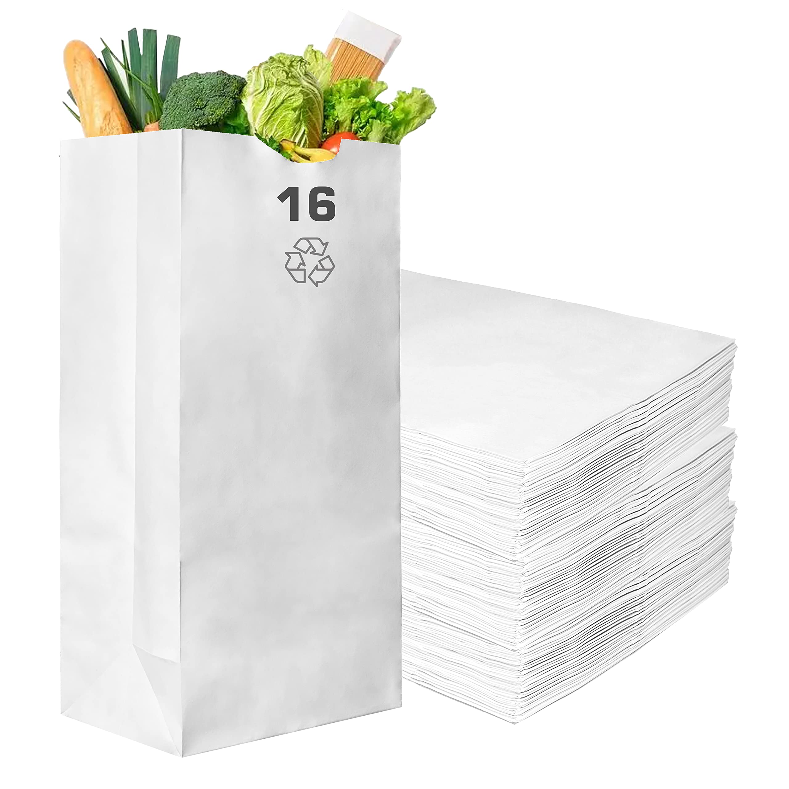 Paper Lunch Bags 16 Lb White Paper Bags 16LB Capacity - Kraft White Paper Bags, Bakery Bags, Candy Bags, Lunch Bags, Grocery Bags, Craft Bags - #16