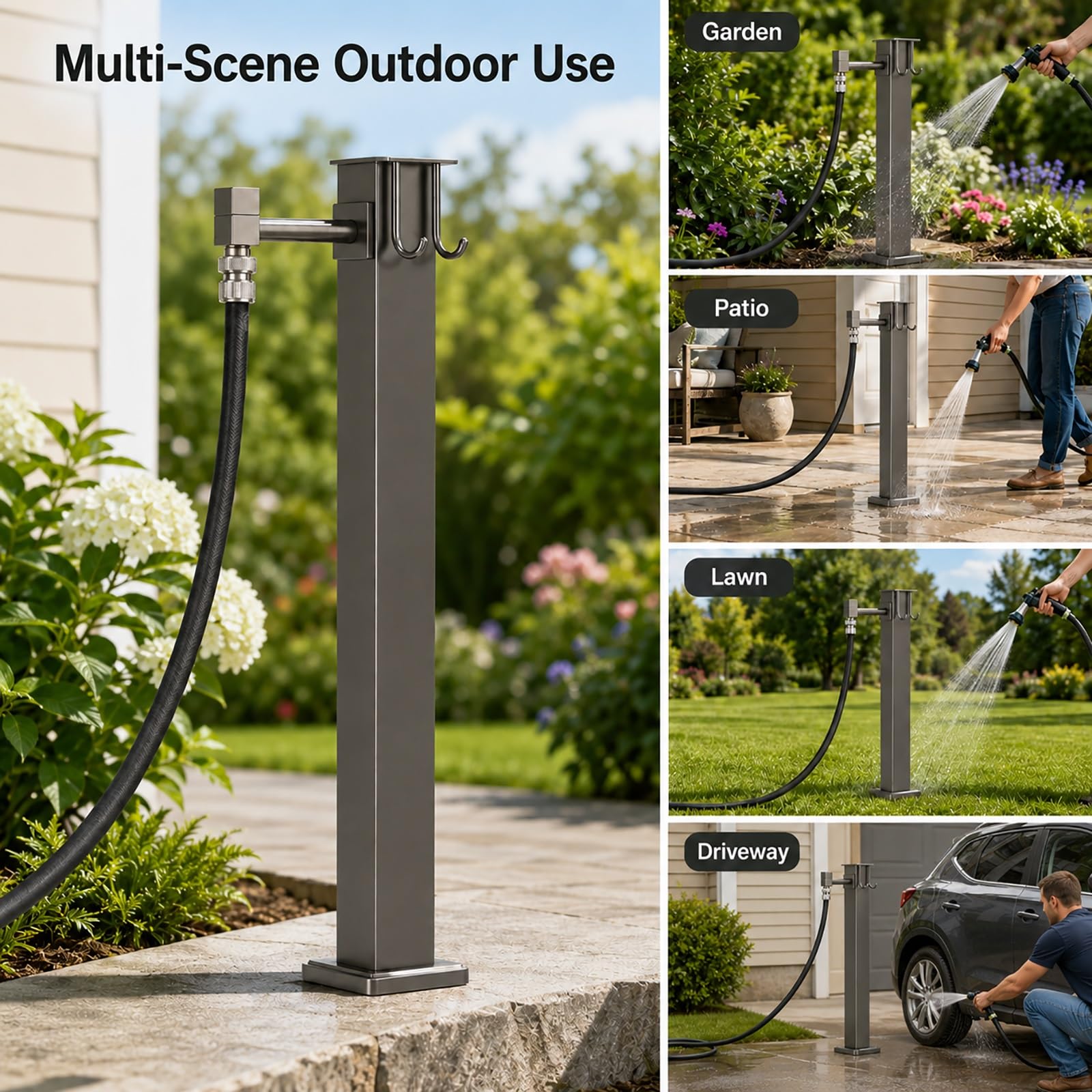 Freestanding Outdoor Water Column with Brass Spout, Garden Hydrant Stand