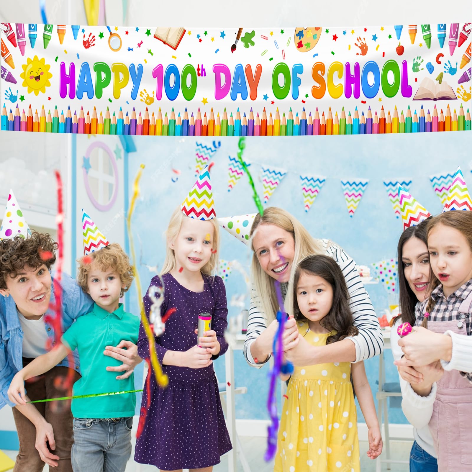 AIBIIN Bannière de cour « Happy 100th Day of School » - Bannière d'extérieur « Happy 100 Days » - Pour la maternelle et l'école primaire - Fournitures de fête pour 100e jour