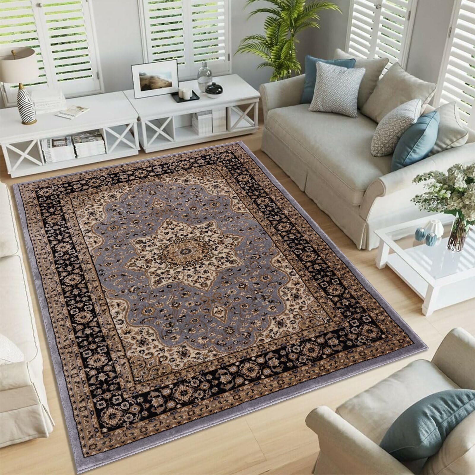 renoazul® Traditional Rugs Living Room 240 x 320 cm - Washable Large Grey Rugs For Living Room - Rome Turkish Bedroom Carpet — image 1