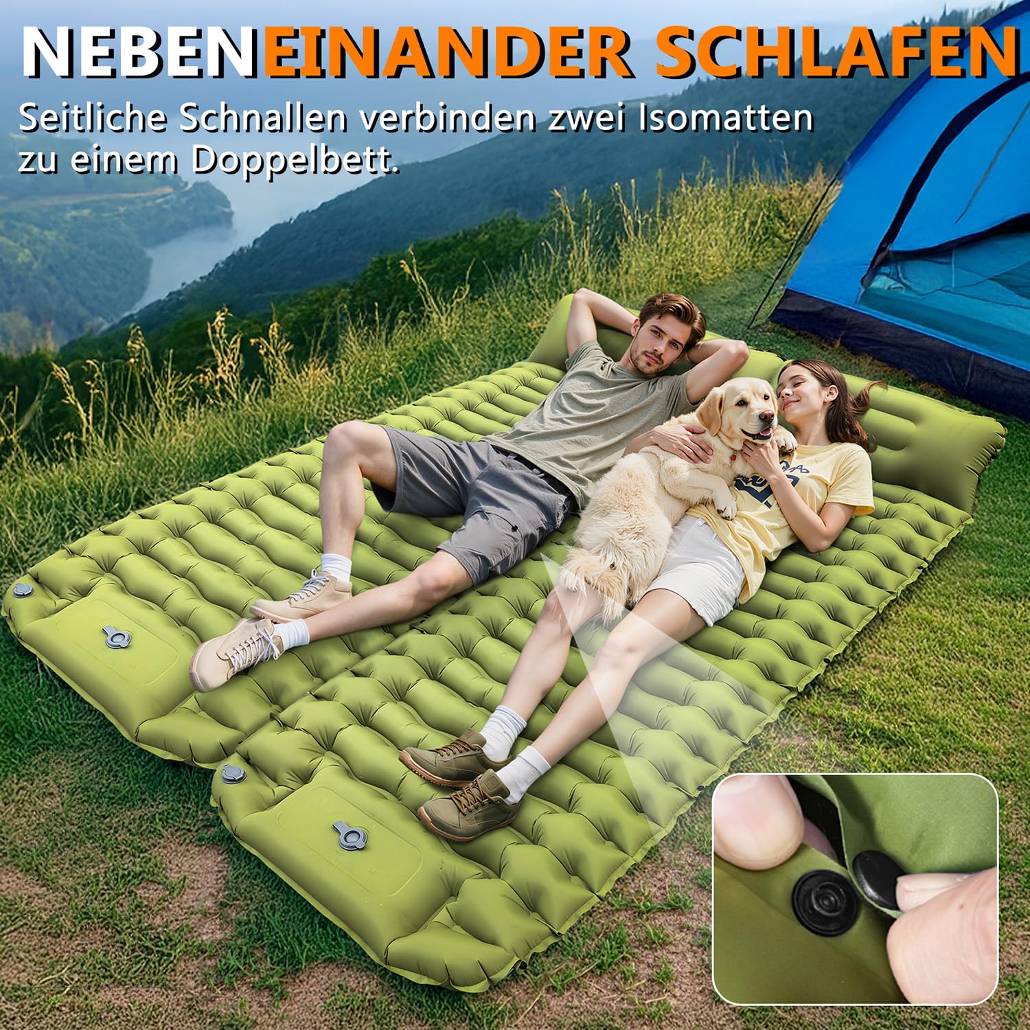 Luftmatratze Camping, Isomatte Camping, isomatte selbstaufblasend | Liegekomfort, Schnellaufblasung, Integrierte Fußpumpe, Platzsparend, Verdickt, Robust, Leicht, Vielseitig-Ideal für Outdoor