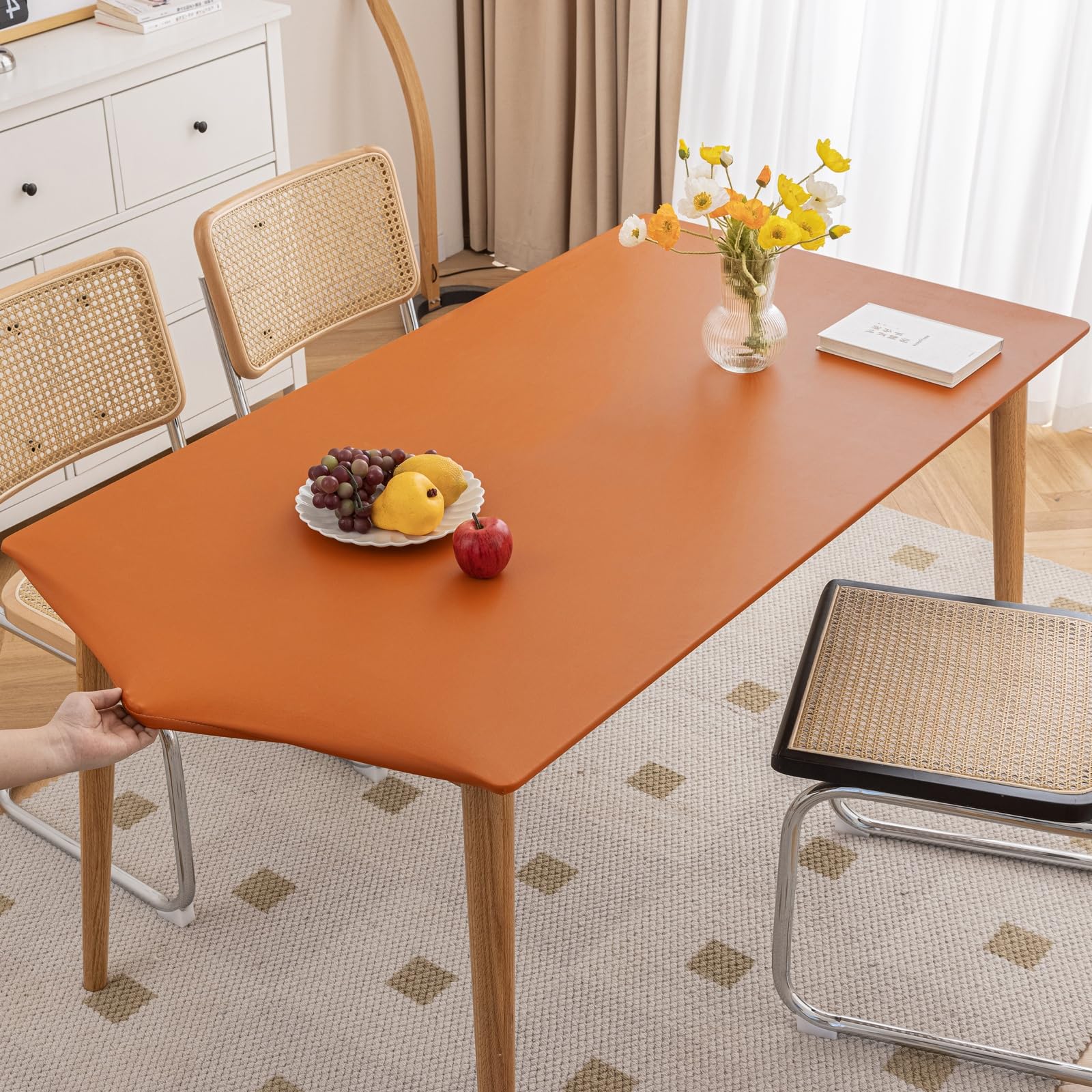 Morbuy Waterproof Rectangular Table Cover with Elastic Edged, Dust-Proof Table Protector Cover Elasticated Rectangle Fitted Tablecloth Covers for Picnic Camping Decor (Orange,90x150cm)