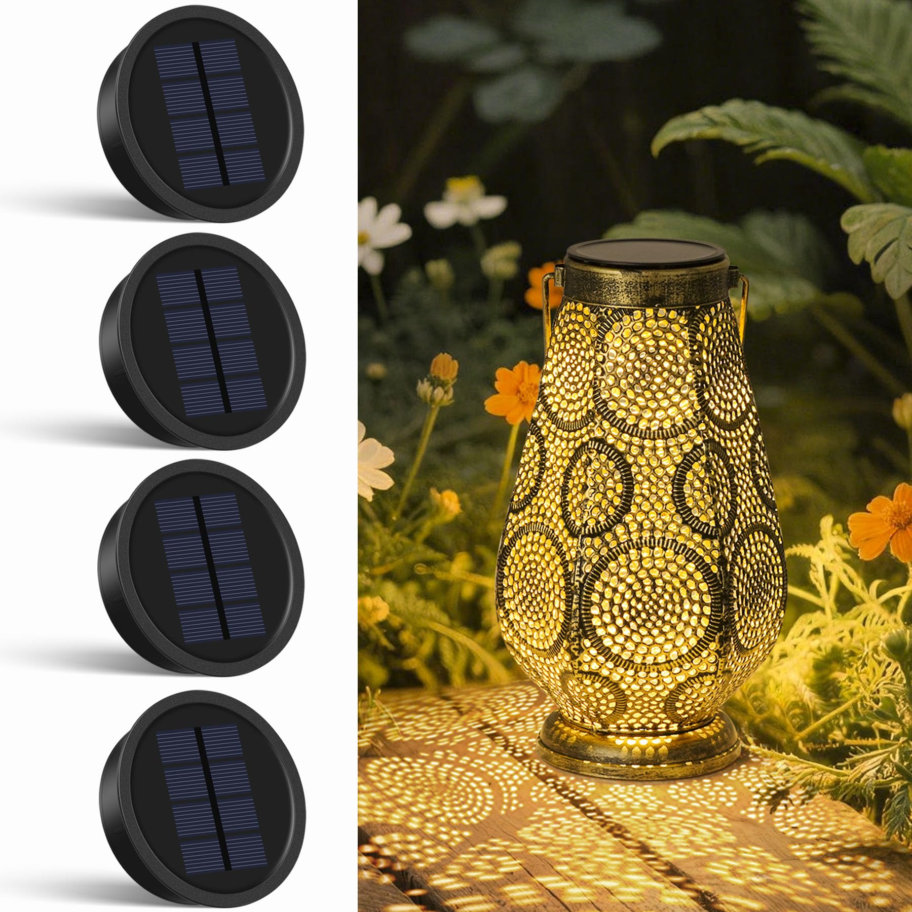 JOYCREATOR Solarlampen Ersatzteile 4 Stück, Φ8,2cm Ersatz Solarmodul Top für Gartenleuchte mit 600 mAh, IP65 Wasserdicht Solarpanel, LED Warmweiß Solar Ersatzdeckel für Außen Garten Solarlaterne