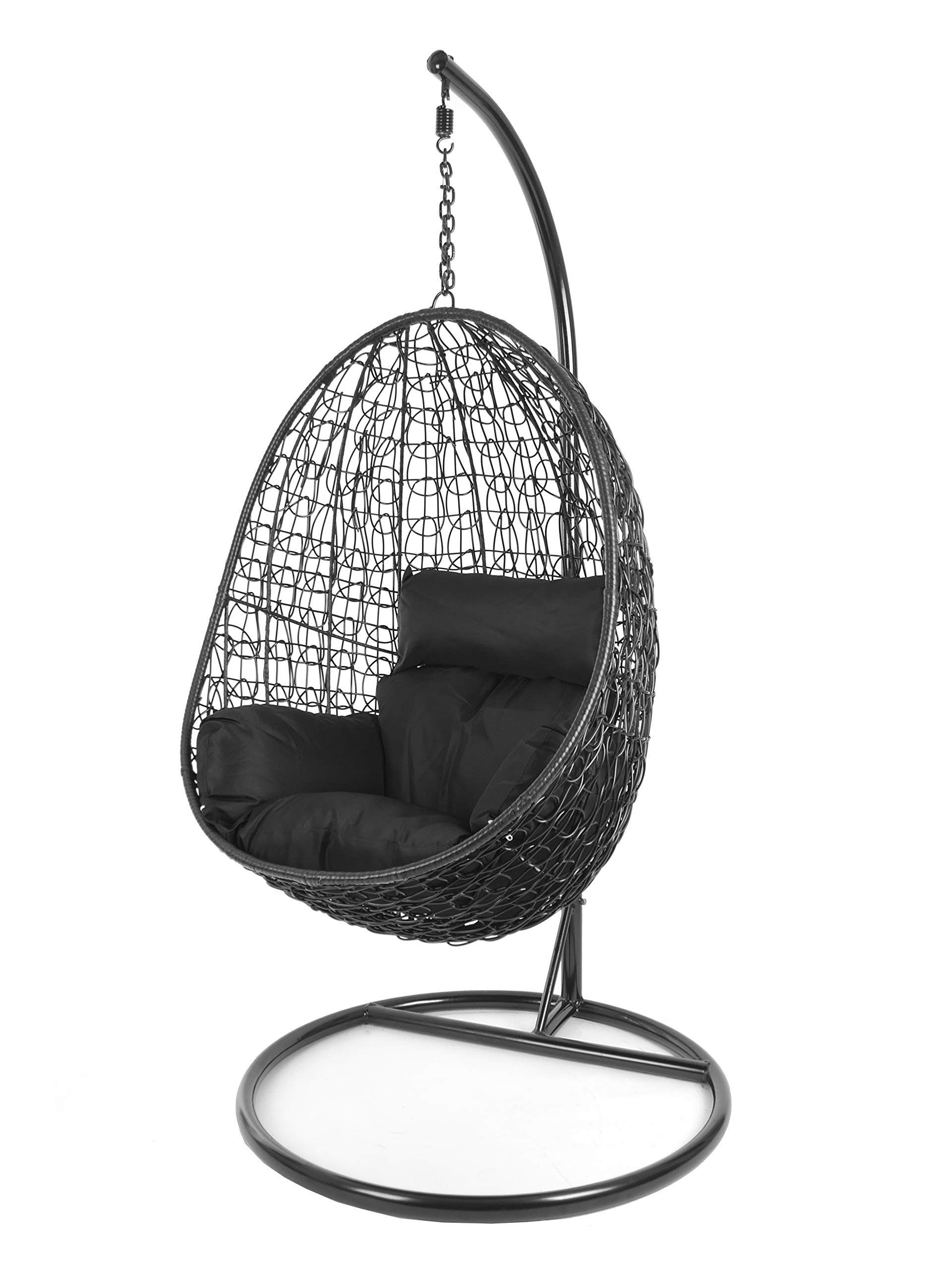 Kideo Set Poltrona Sospesa In Rattan Sintetico - Struttura, Cestino E Cuscini Inclusi - Nero E Marrone Scuro - Portata 120 Kg - 4
