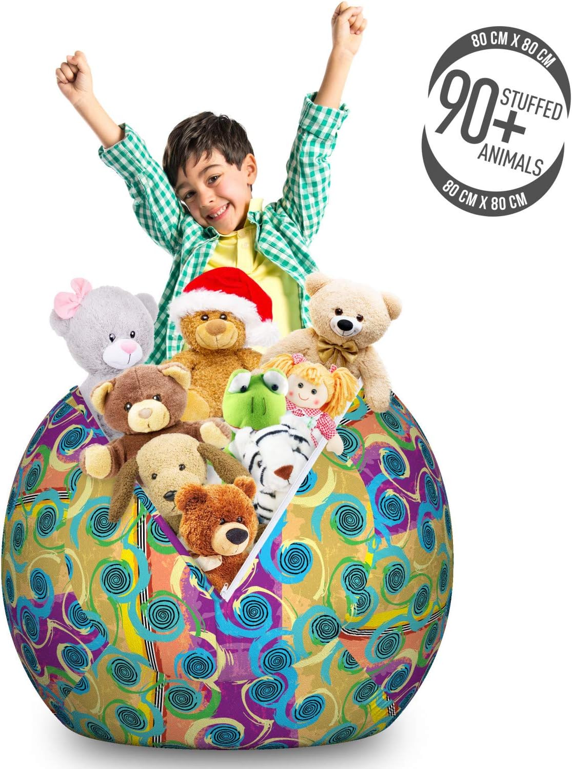 Ambesonne Abstract Storage Toy Bag Chair, Composition of Swirling Scribbles Circular Artwork Colorful Grunge Themed Layout, Stuffed Animal Organizer Washable Bag, Large Size, Multicolor