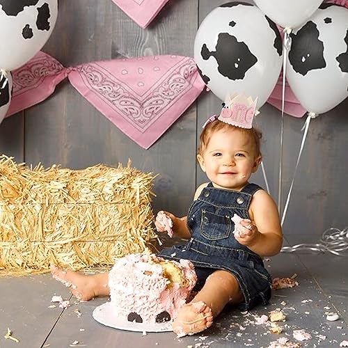 Miniatura 5 de Corona de vaquera de primer cumpleaños para niñas, decoraciones de fiesta de granja, sombrero del oeste, decoración de vaca sagrada I Am One, rosa