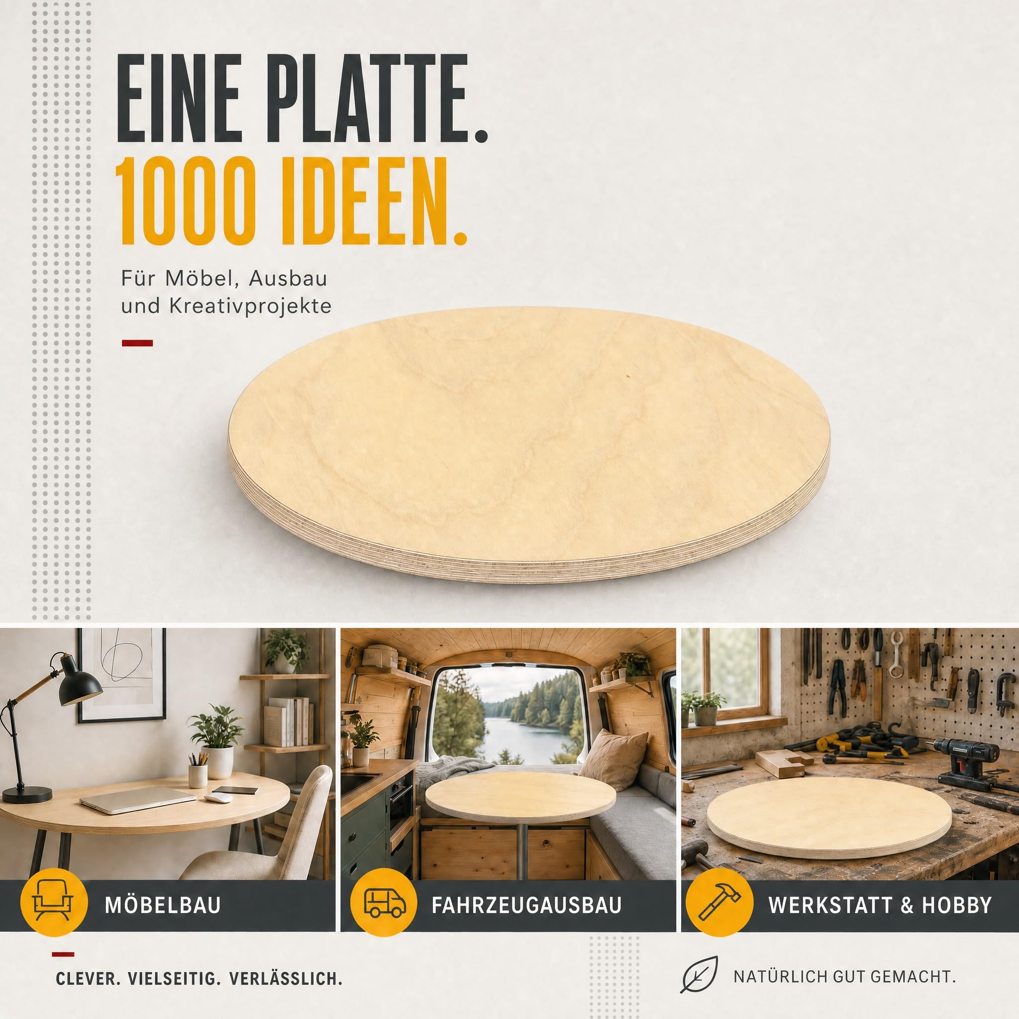 AUPROTEC Runde Tischplatte Ø 40 cm Birke Multiplex BB/BB I 30mm