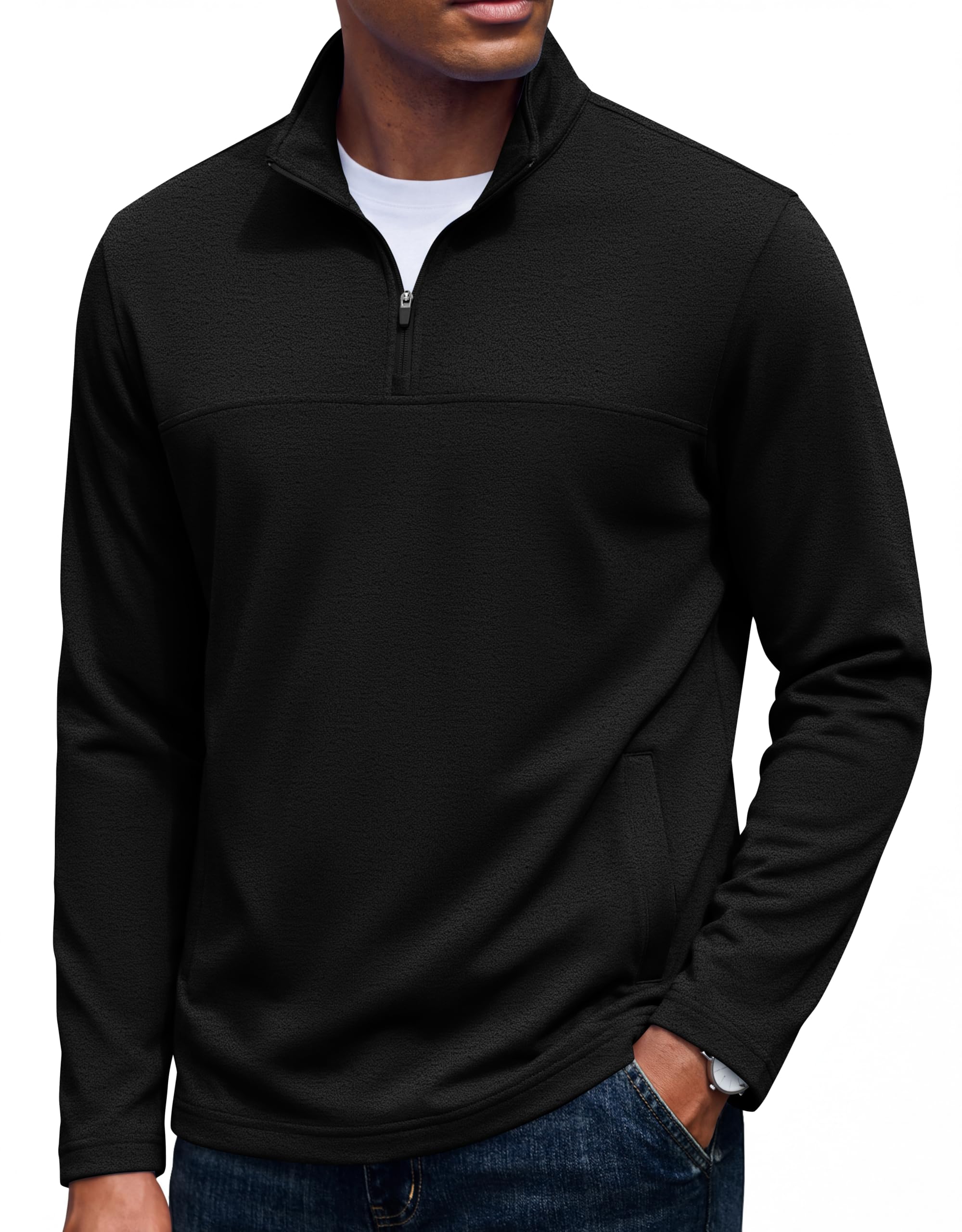 COOFANDY Mens Fleece Quarter Zip Pullover Sweatshirt Thermal Sweater | Zipper Pockets, 1/4 Zip, Winter Pullover Shirts, Casual Stylish, Warm Half Zip Sweater for Casual