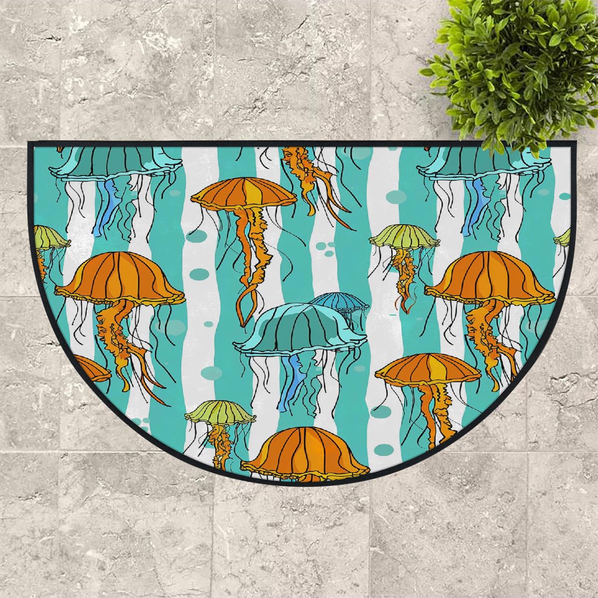 Mexpekil Jellyfish Paillasson demi-lune pour intérieur et extérieur - Lavable - Absorbant la saleté - Demi-rond - 100 x 160 cm