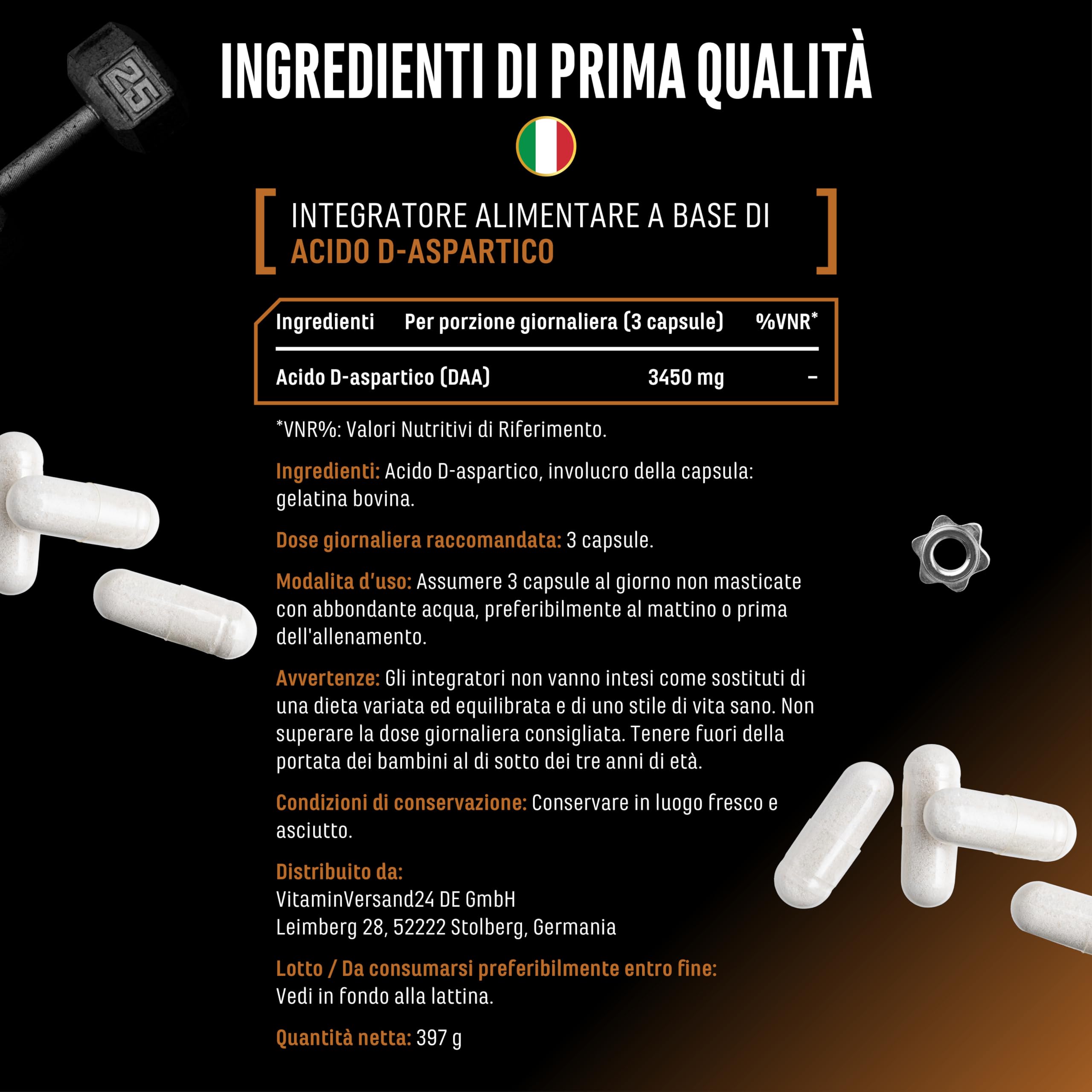 D-Aspartico DAA Ultra Caps - 300 capsule con 1150 mg ad alto dosaggio per capsula - D-Aspartic Acid - Senza additivi indesiderati