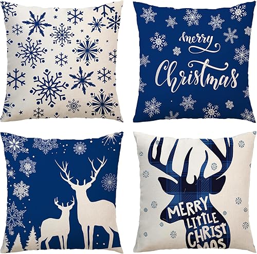 Miniatura 1 de 11 estilos de fundas de almohada de Navidad de 18 x 18 pulgadas, muñeco de nieve, decoración de vacaciones, fundas de cojín, juego de 4 fundas de