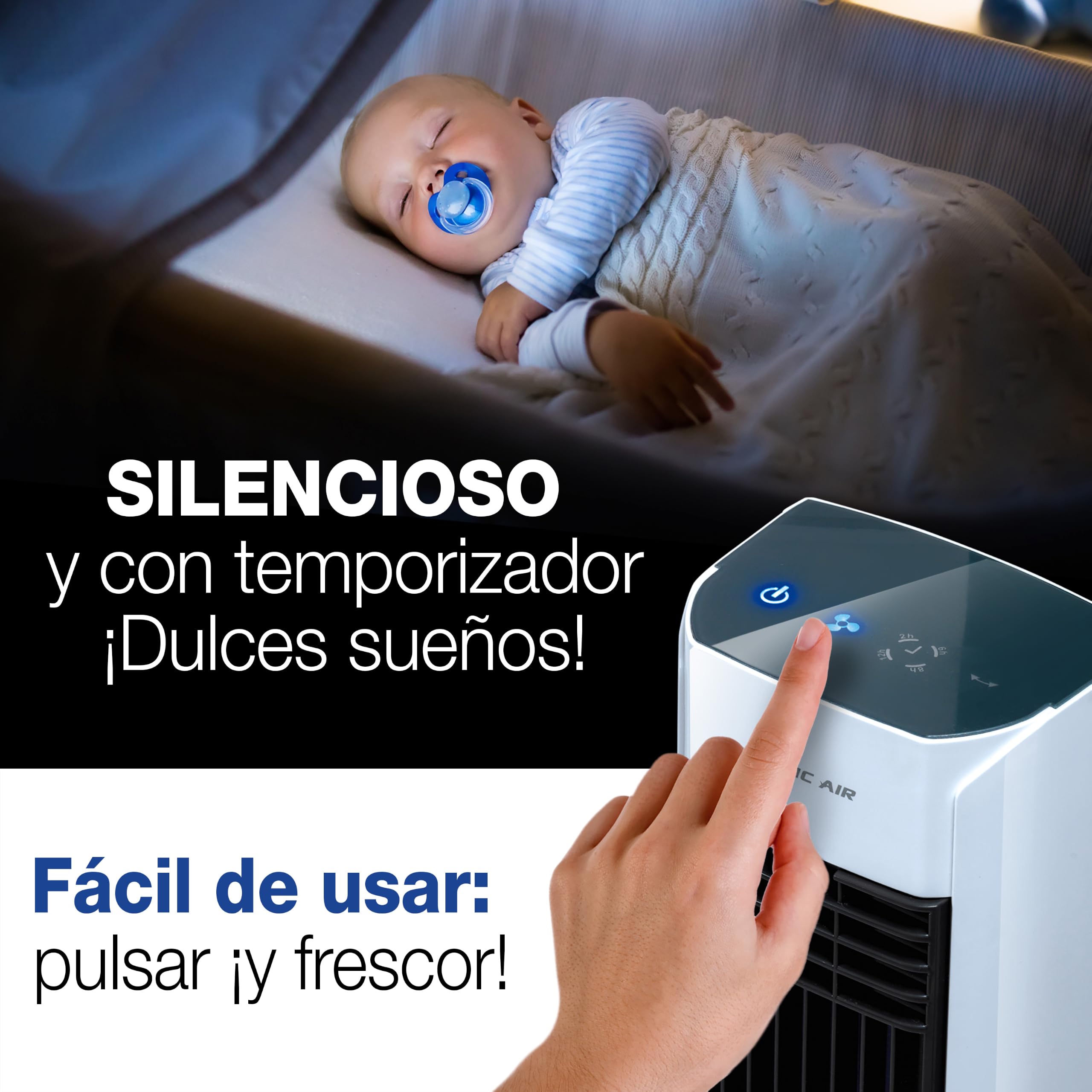 Enfriador Evaporativo de Torre 4 en 1 – Enfriador, Ventilador sin Aspas, Humidificador y Aromatizador, Bajo Consumo 55W, 66dB. Versátil, compacto y portátil. Sin Instalación.