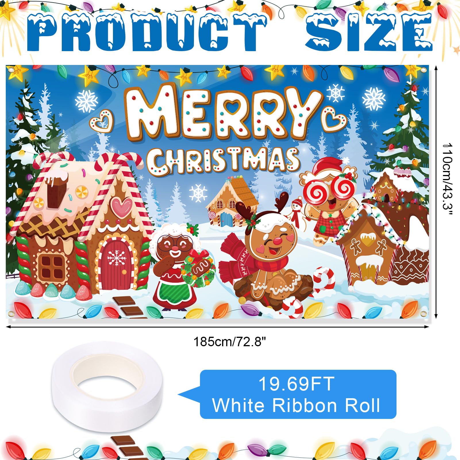 Gingerbread Merry Christmas Banner - Pre-Strung Holiday Party Decorations