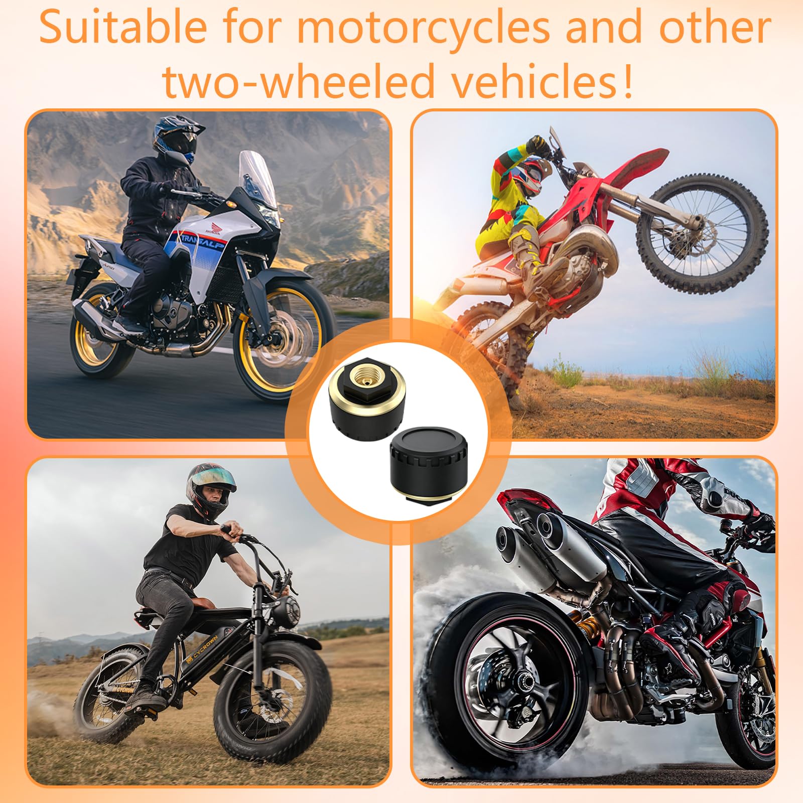 Reifendruckkontrollsystem, für Motorrad & Zweiräder, mit Reifendruck-Warnfunktion, Echtzeit-Überwachung über Smartphone-App, Messbereich 0-8 BAR, Kupfer-Basis, kompatibel mit iOS & Android