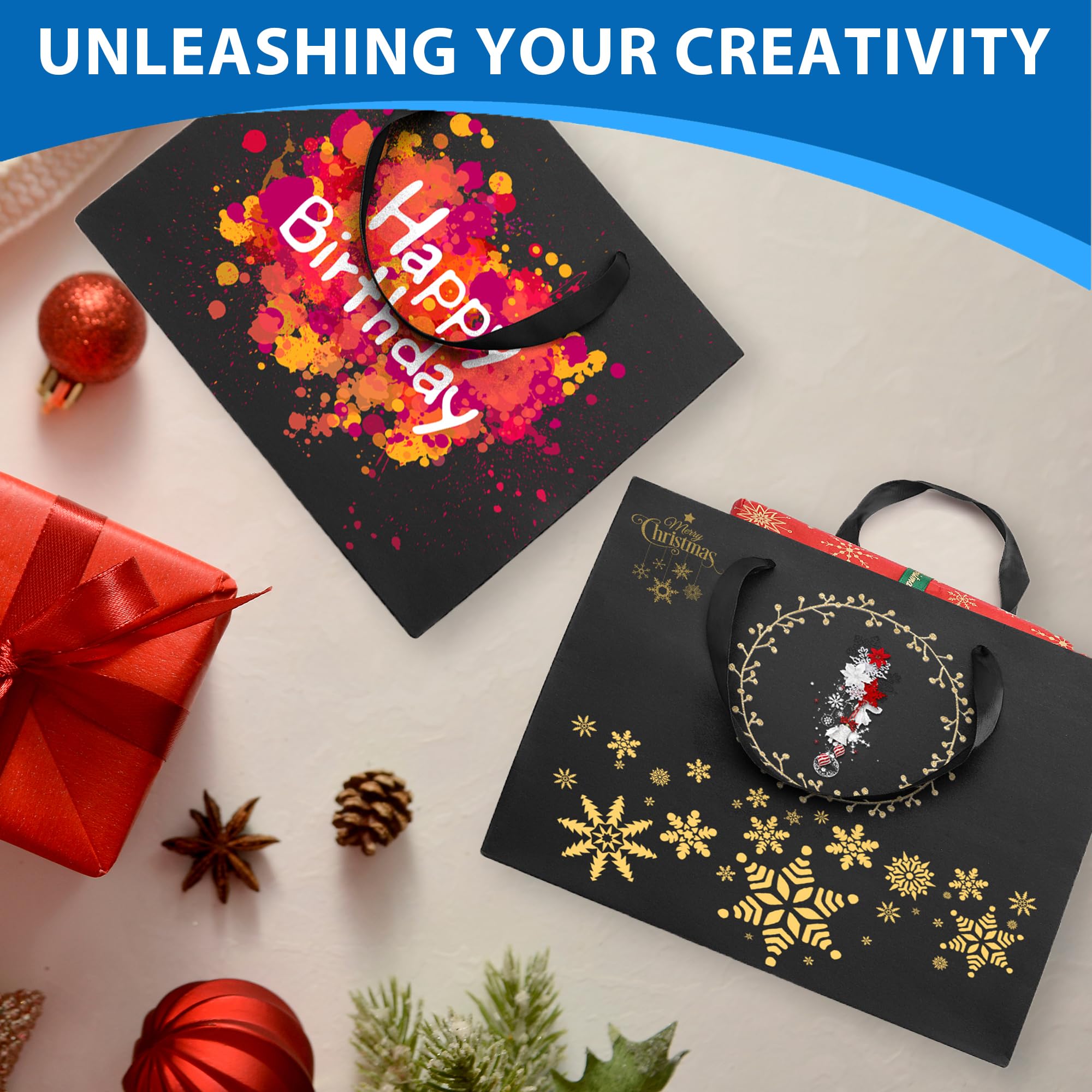 Argivean Extra Large Black Gift Bags: 2pcs 16x6x12 Inch Gift Bags With Handle For Birthday Wedding Party Business (With Red Tissue Paper)