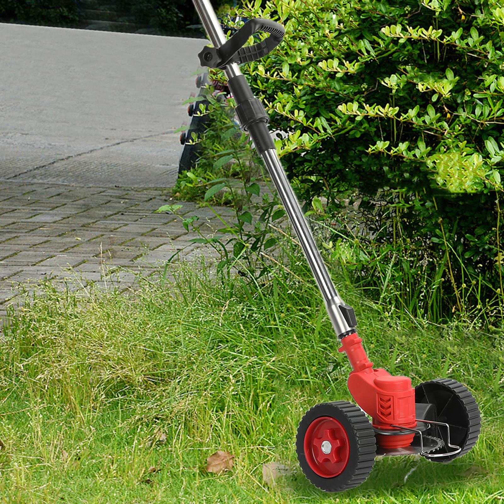 Tondeuse à Gazon électrique sans Fil 21 V, 800 W, sans balais, avec 2 Piles, Poteau télescopique, tête réglable pour Jardin, Cour, Coupe d'herbe, Coupe de Branches Rouge