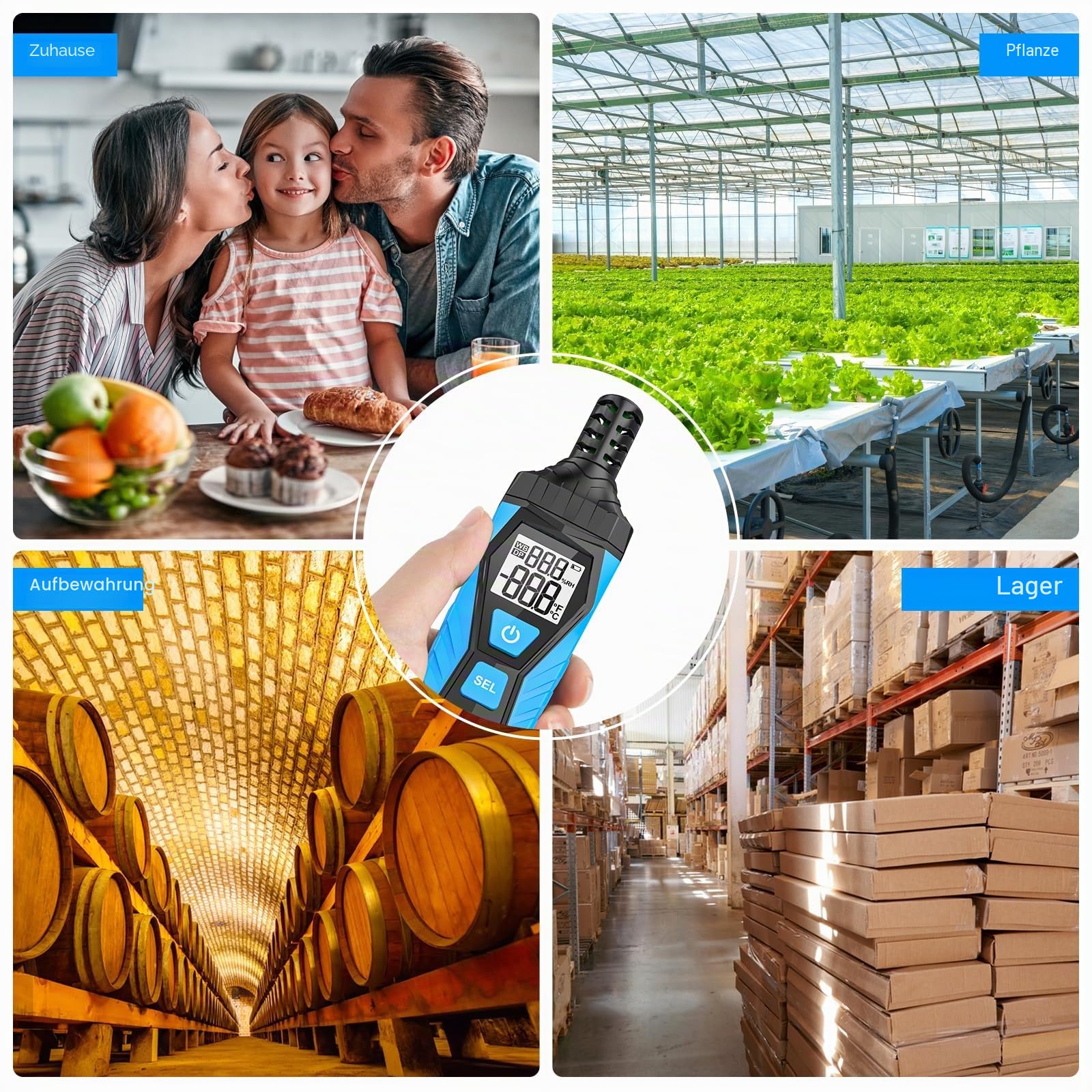 Thermo-Hygrometer Thermometer MESTEK Digitales Mini Temperatur und Feuchtigkeitsmessgerät mit Umgebungs, Taupunkt und Luftfeuchtigkeitmessgerät Handheld für Industrie, Gewächshaus, Meteorologie