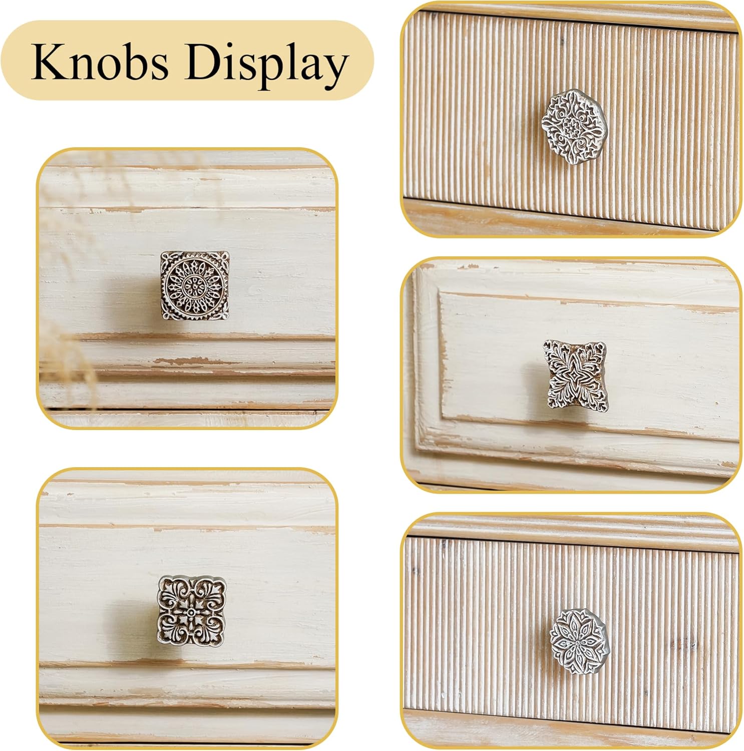 SOFFEE DESIGN Set of 5 Boho Resin Cabinet Knobs, Vintage Drawer Pulls for Dresser Vanity, Bohemian Kitchen Hardware