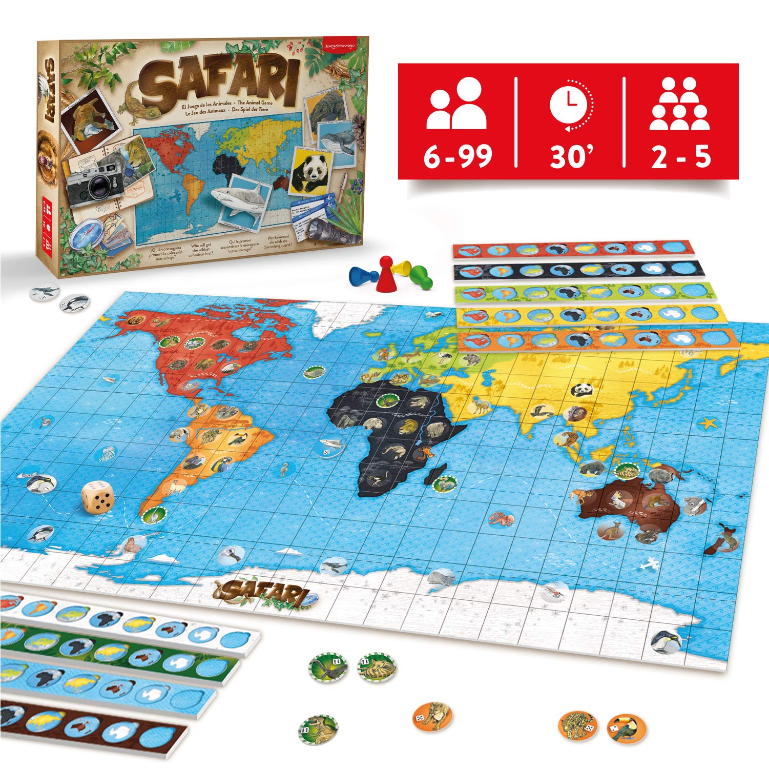 Safari, Le Jeu des Animaux. Jeu de société et de stratégie pour tout savoir sur les Animaux du Monde.