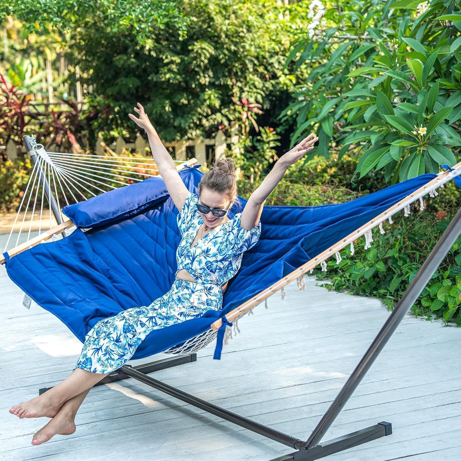 Lazy Daze Hammocks Portable 2 Person Heavy Duty Steel 15 FT Hammock Stand with Hooks and Chains for Outside, Patio, Backyard, 450 Pounds Capacity, Black