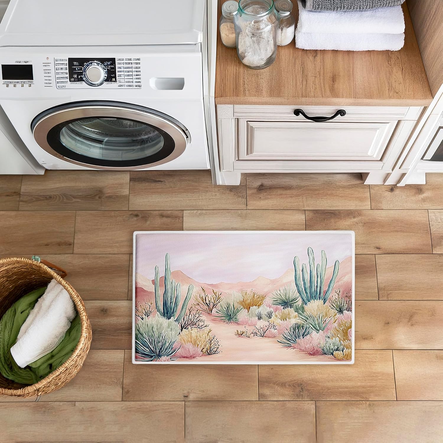 Sandy Desert Wonderland Plush Bathroom Mat & Bath Rug, Soft Quick-Dry Non-Slip Bathroom Rug with Recycled Foam Cushion, Southwestern Desert Landscape Design by Ramona Murdock, 18"x30"