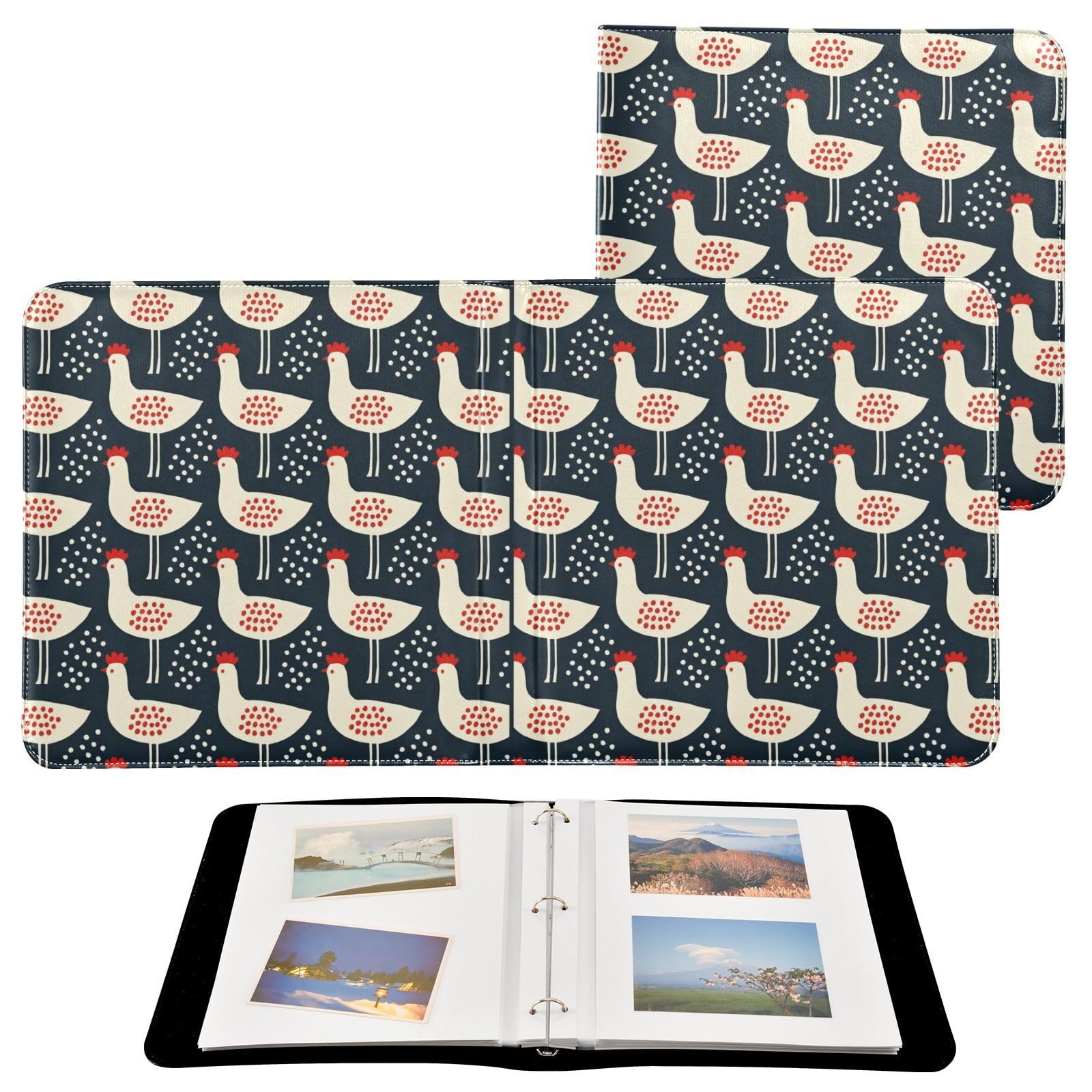 Kigai Chickens Photo Album Self Adhesive Scrapbook Album Leather Cover DIY Picture Scrap Book with 20 Adhesive Sheets, 11.8x24x0.8 inch