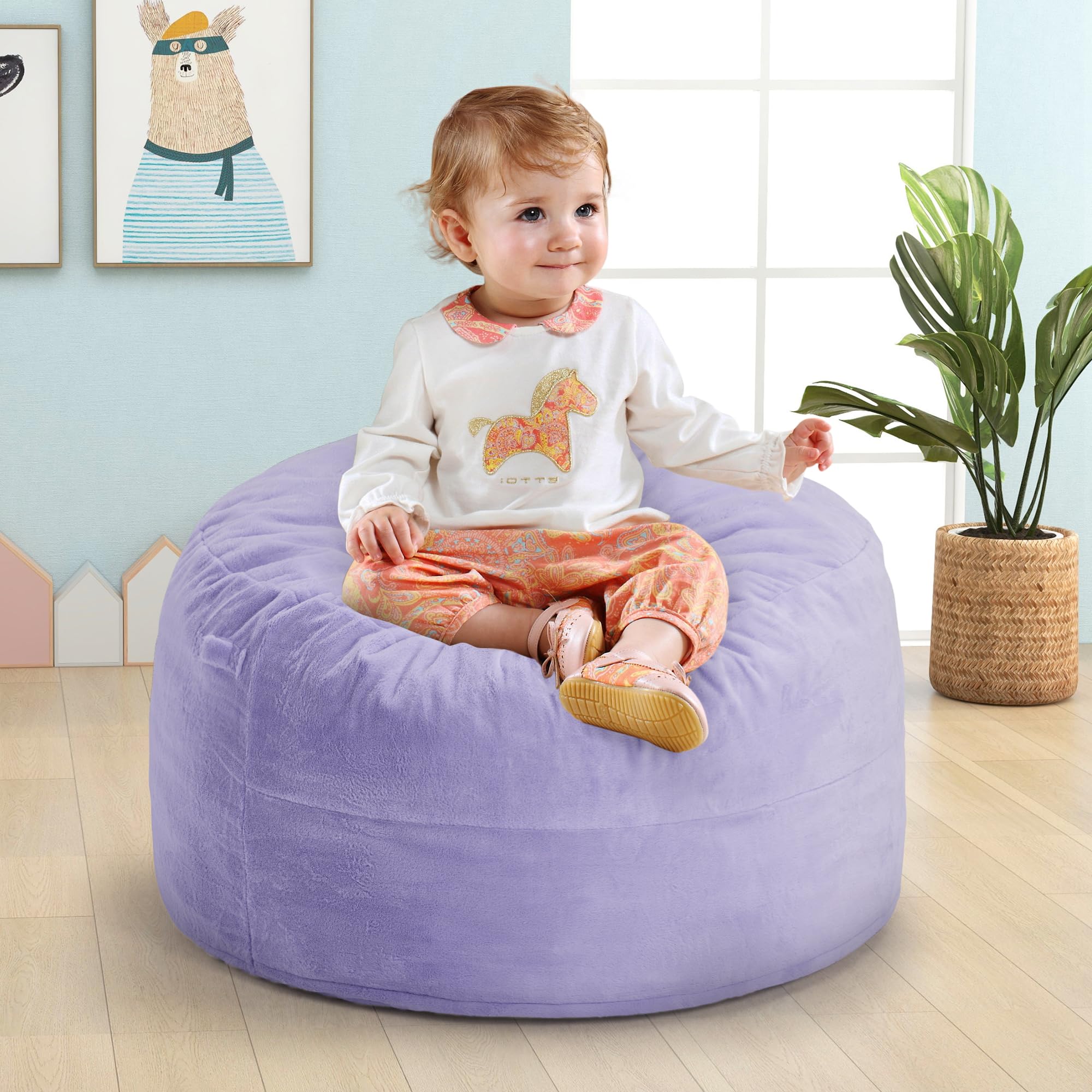 Hobestluk Bean Bag Chairs 2.5FT Bean Bag Chair with Memory Foam Filled & Plush Faux Fur Cover Small Bean Bag Chairs for Playroom, Living Room, Bedroom