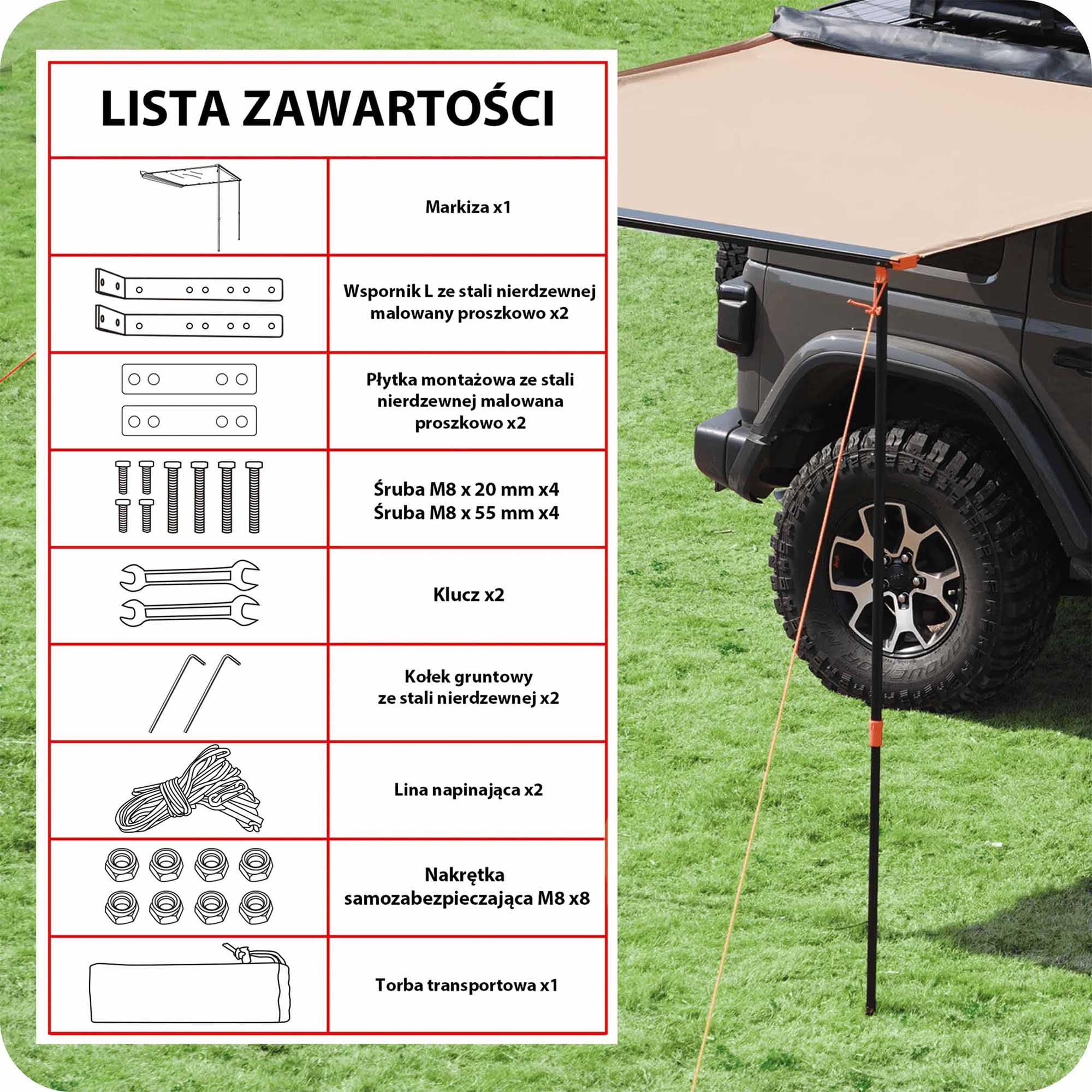 EinParts Markiza Dachowa EPTENT01, 200x300 cm, Wodoodporna, 6,1 m² Cienia, Regulowana Wysokość, na Kemping i Off-Road