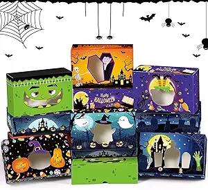 Pasimy 36 Pcs Halloween Cookie Boxes with Window 8.7 x 5.5 x 2.8 Inch Halloween Treat Boxes Bulk Cupcake Candy Dessert Containers for Bakery Pastry Packaging Supplies