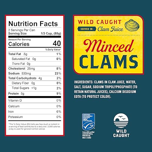 Miniatura 8 de Snow's Wild Clams enlatadas, 6.5 onzas (paquete de 12)  0.18 oz de proteína, sin gluten, 99% libre de grasa  para recetas