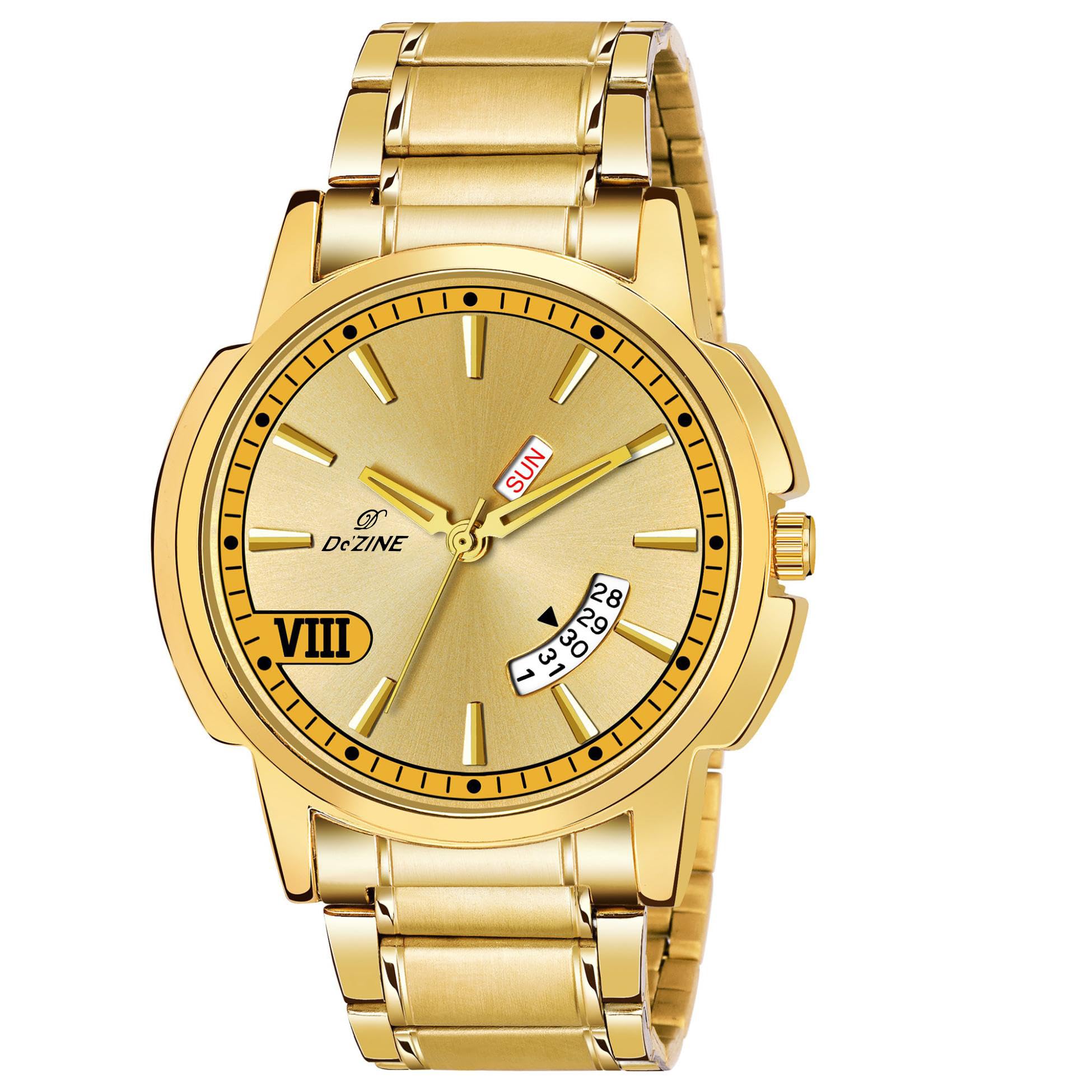 Dezine Mens Gold Stainless Steel Quartz Wrist Watch, Made in India (Gold) (B0DCGHCSW9) Amazon Price History, Amazon Price Tracker