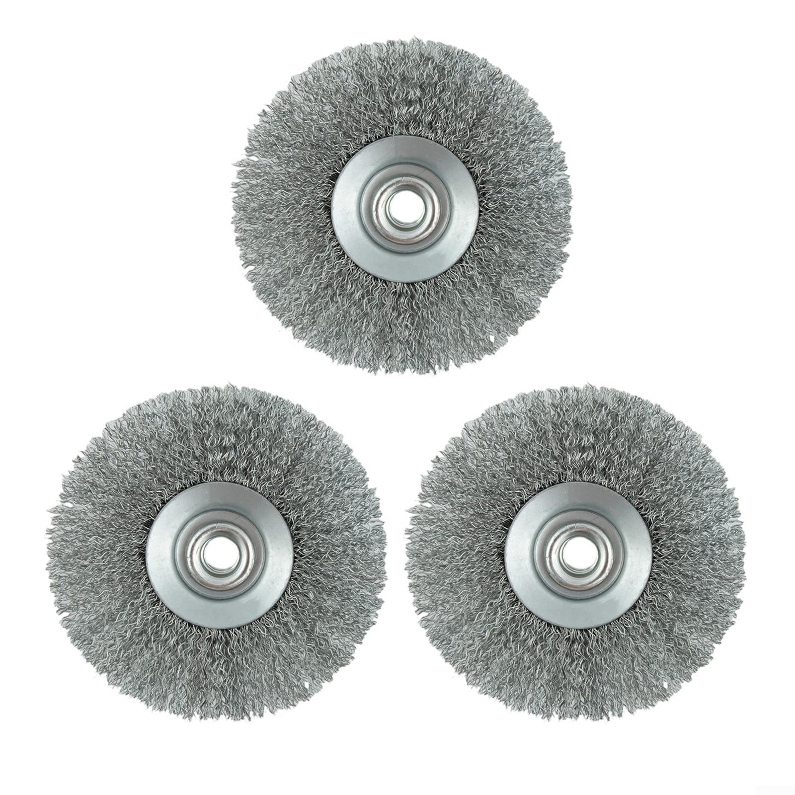 Juego de 3 cepillos de alambre de acero al carbono tipo disco, 115 mm de diámetro para una limpieza eficaz y tratamiento de óxido