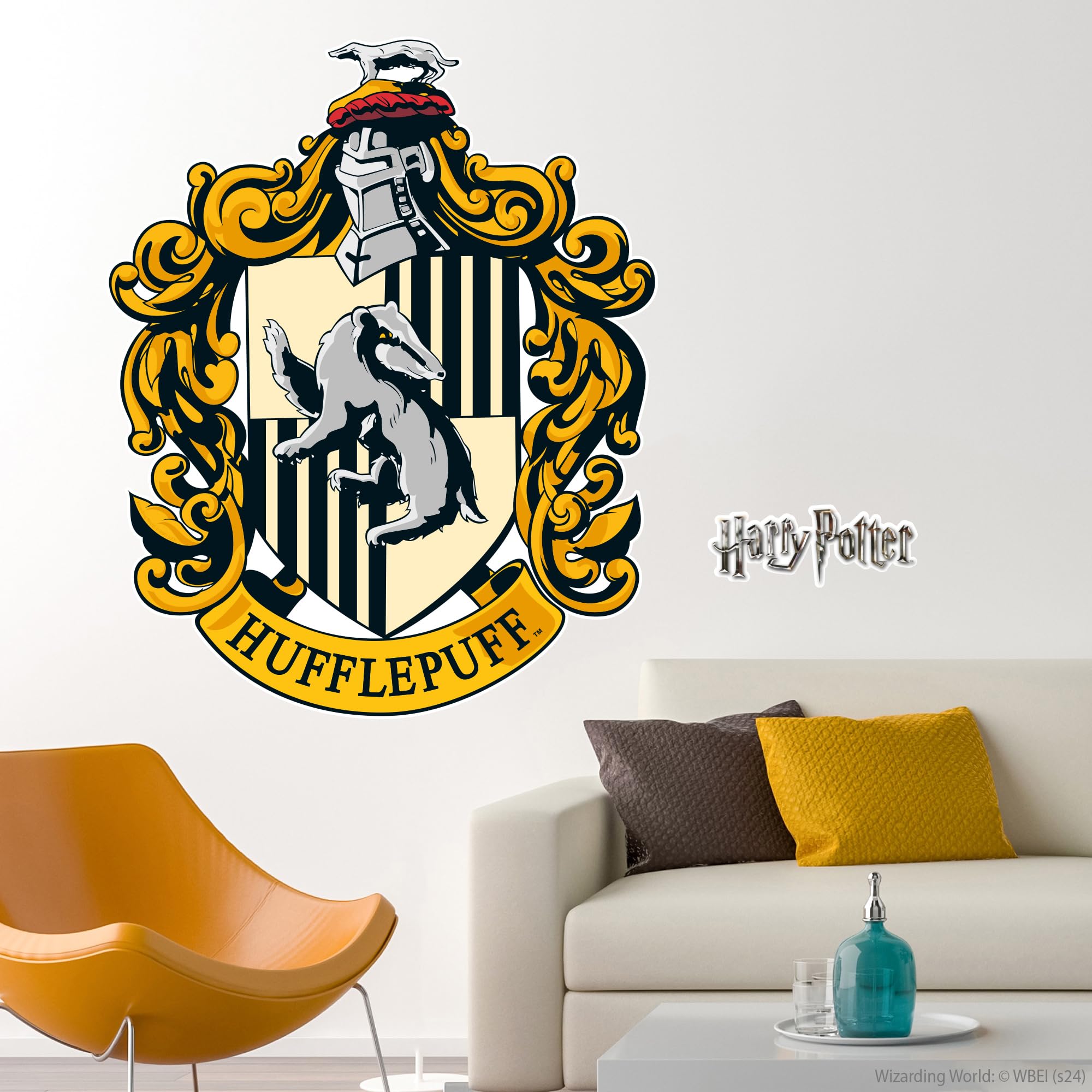 Themed Yellow Harry Potter Wall Sticker – Hufflepuff Crest Wall Decal Wizarding World Art (120Cm Height X 95Cm Width)