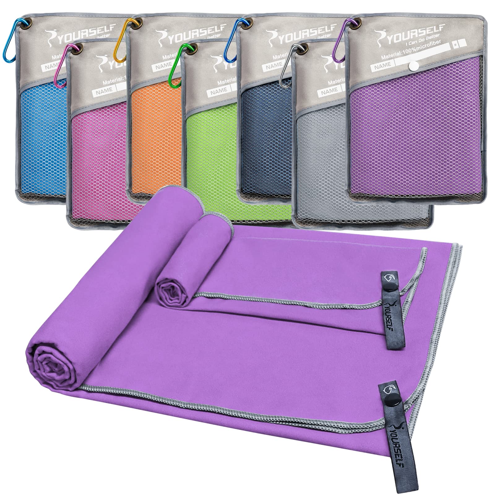 SYOURSELF 2 Pack Microfiber Camping Towel, Quick Dry Towel, Soft Absorbent Compact Travel Gym Workout Sweat Towel for Beach Yoga Swim Travel Camping Hiking Backpack Essentials (L:60"x30"+12"x24")