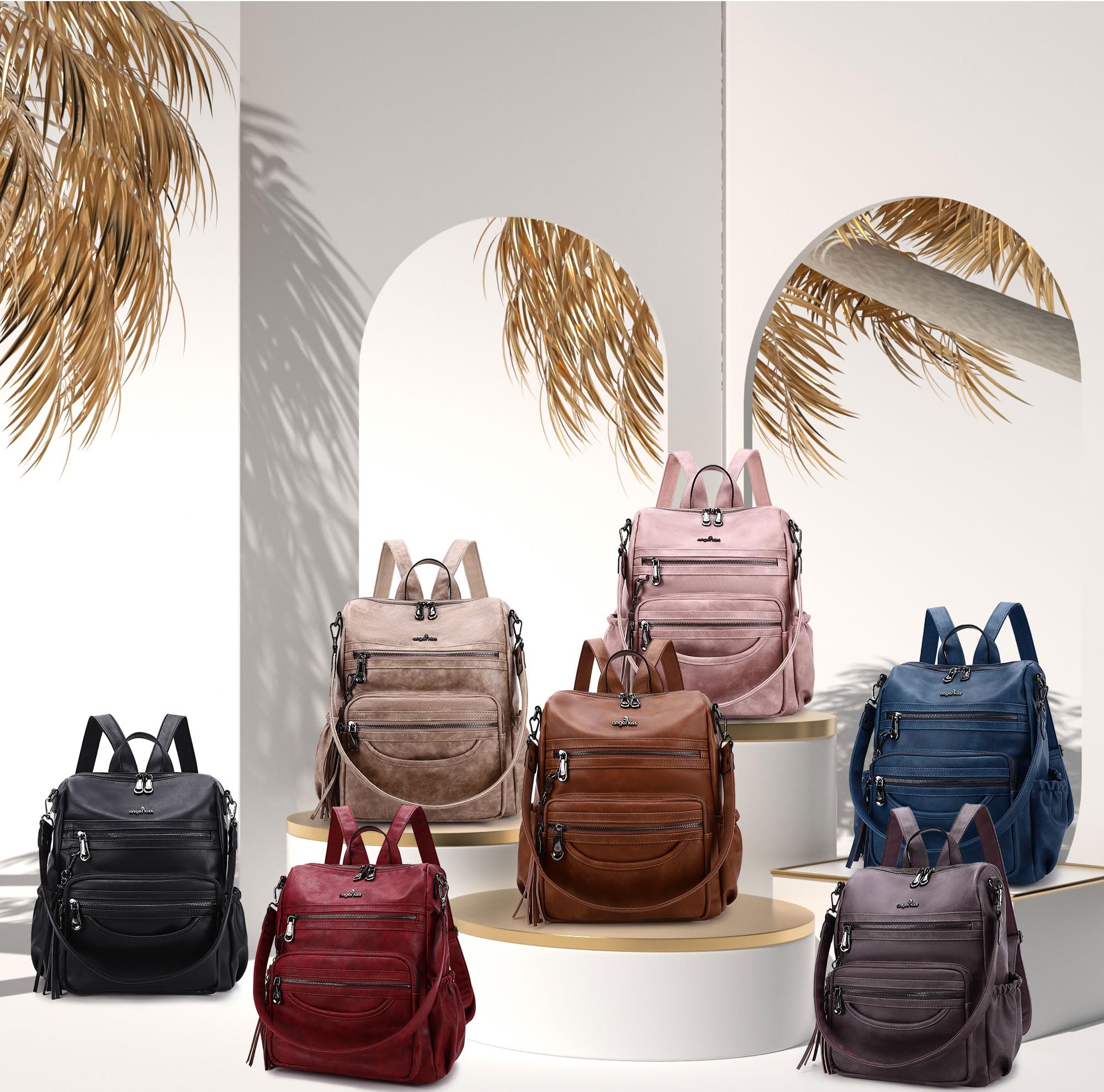 Las mujeres Bolsos Mochila Bolso Cuero PU Bolsas con Cremallera Casual Mochilas Bolsas de Hombro (DK8532G#FC#6/21706#400 TAUPE/TAUPE)
