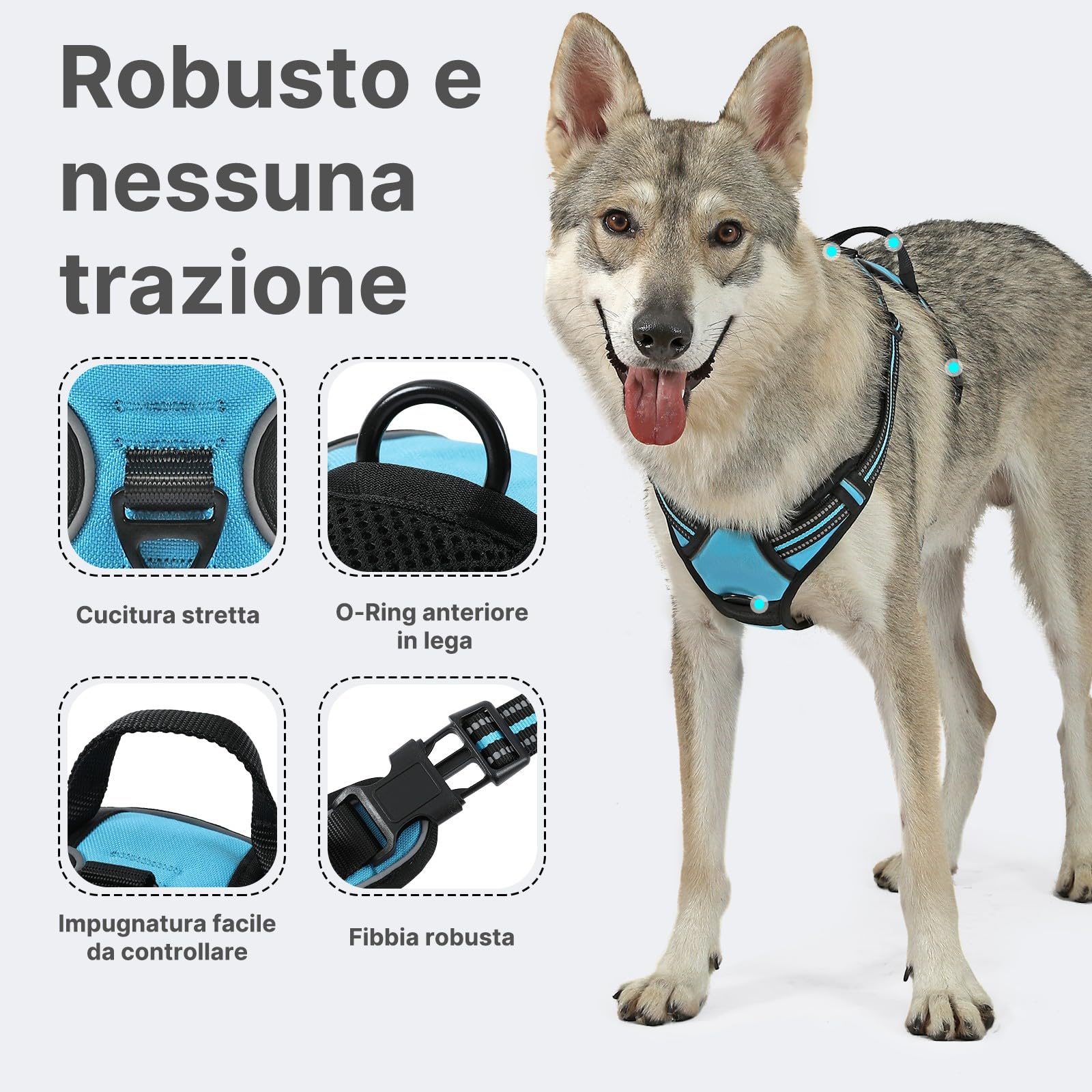 COMSLE Pettorina Cane Taglia Grande Media Piccola, Pettorina per Cani Anti Tiro Riflettente, Imbracatura Regolabile Cani con 2 Ganci in Metallo per Addestramento Corsa (Blu, S)