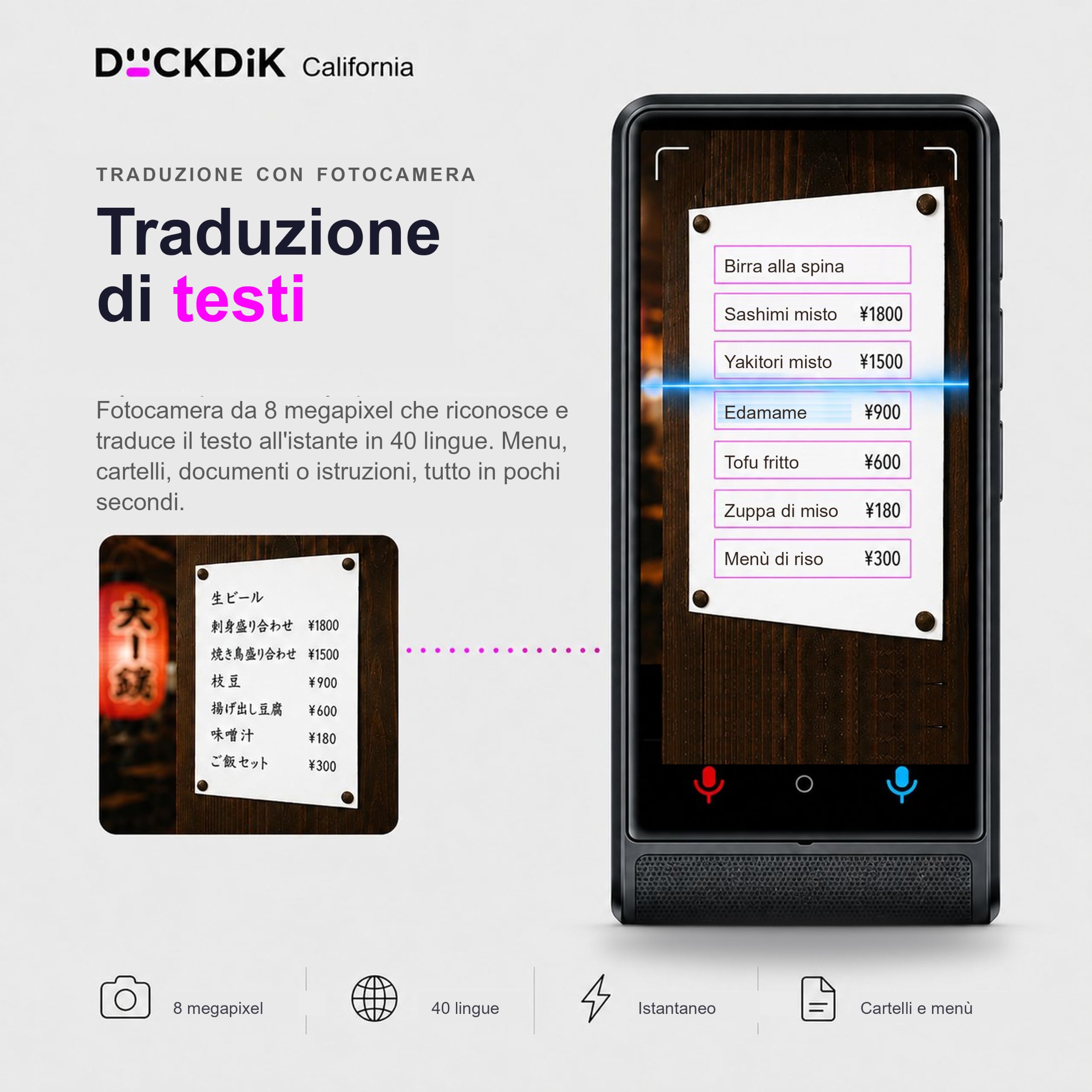 California, Traduttore Vocale Istantaneo 2026 + App Traduzione Offline Inclusa a Vita (Valore 120€/Anno) — 142 Lingue Online, 22 Offline + 59 nell'App, Schermo Touch 4", IA