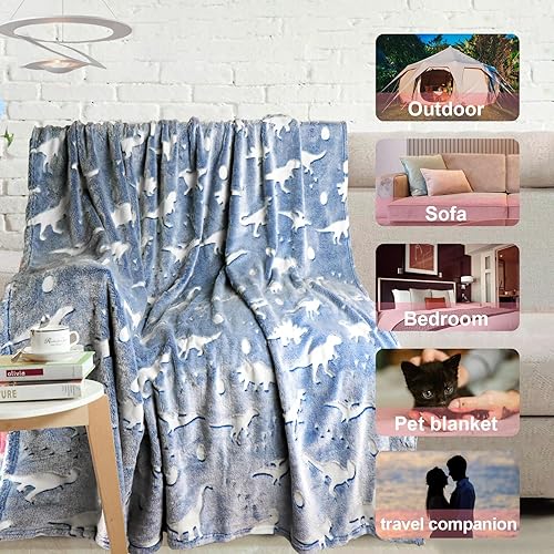 Miniatura 6 de TEHALK Manta de dinosaurio para niños y niñas, mantas que brillan en la oscuridad, mantas de forro polar suave para niños, manta de bebé