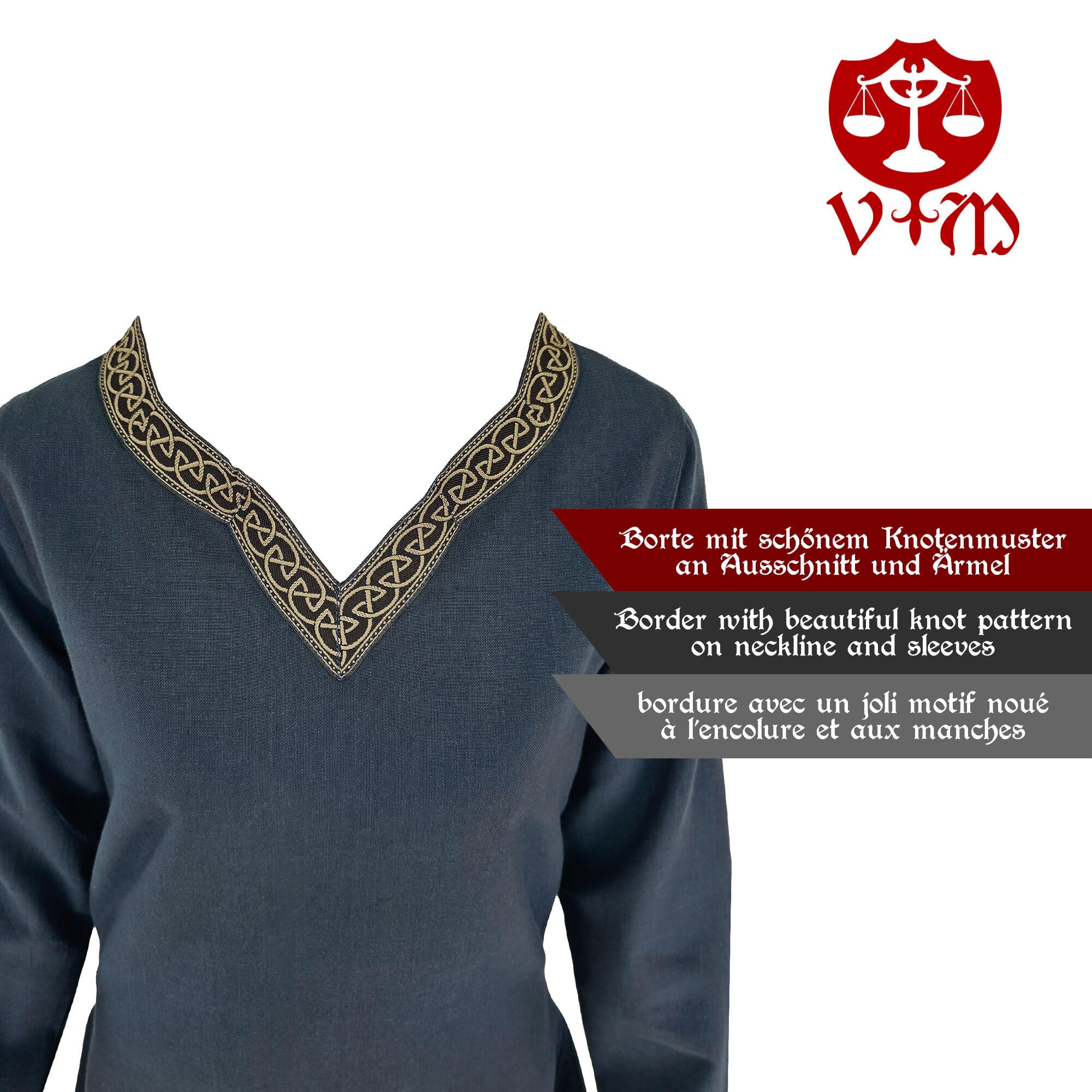 Mittelalter Kleid Langarm, mit Borte Sigyn Baumwolle- Blau, Rot, Grün, Schwarz oder Braun- Mittelalter, LARP, Reenactment