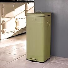 CHARLES BENTLEY Kitchen Bin, 30 Litre, Steel, Square, Retro Style, Kitchen Pedal Waste Bin, Green, Contemporary, Aesthetic, Convenient, Side And Lid Handles, Inner Bucket, Easy Emptying (67x27cm)
