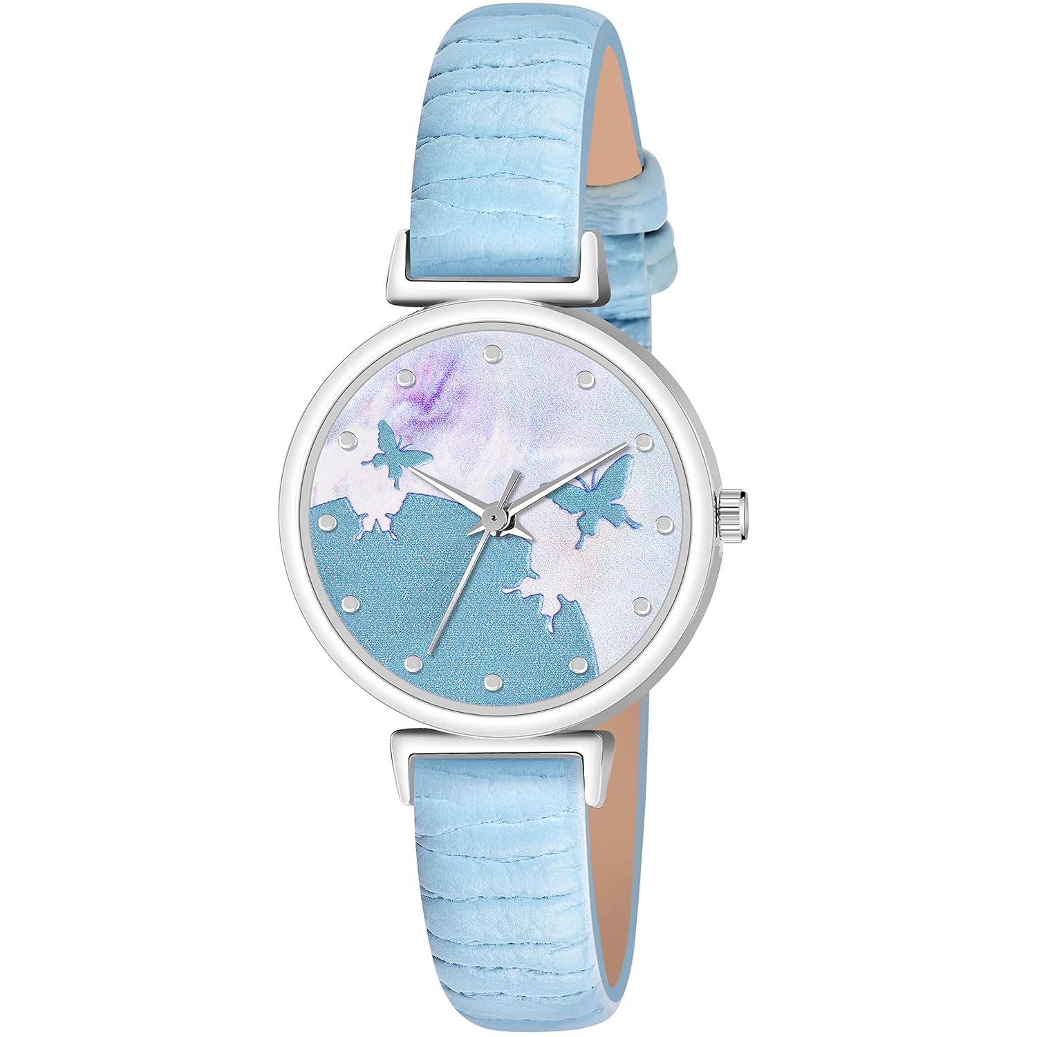 FROZIL 7 Different Color Analog Flying Butterfly Dial Slim Leather Belt Watches for Girl’s and Women’s Watch