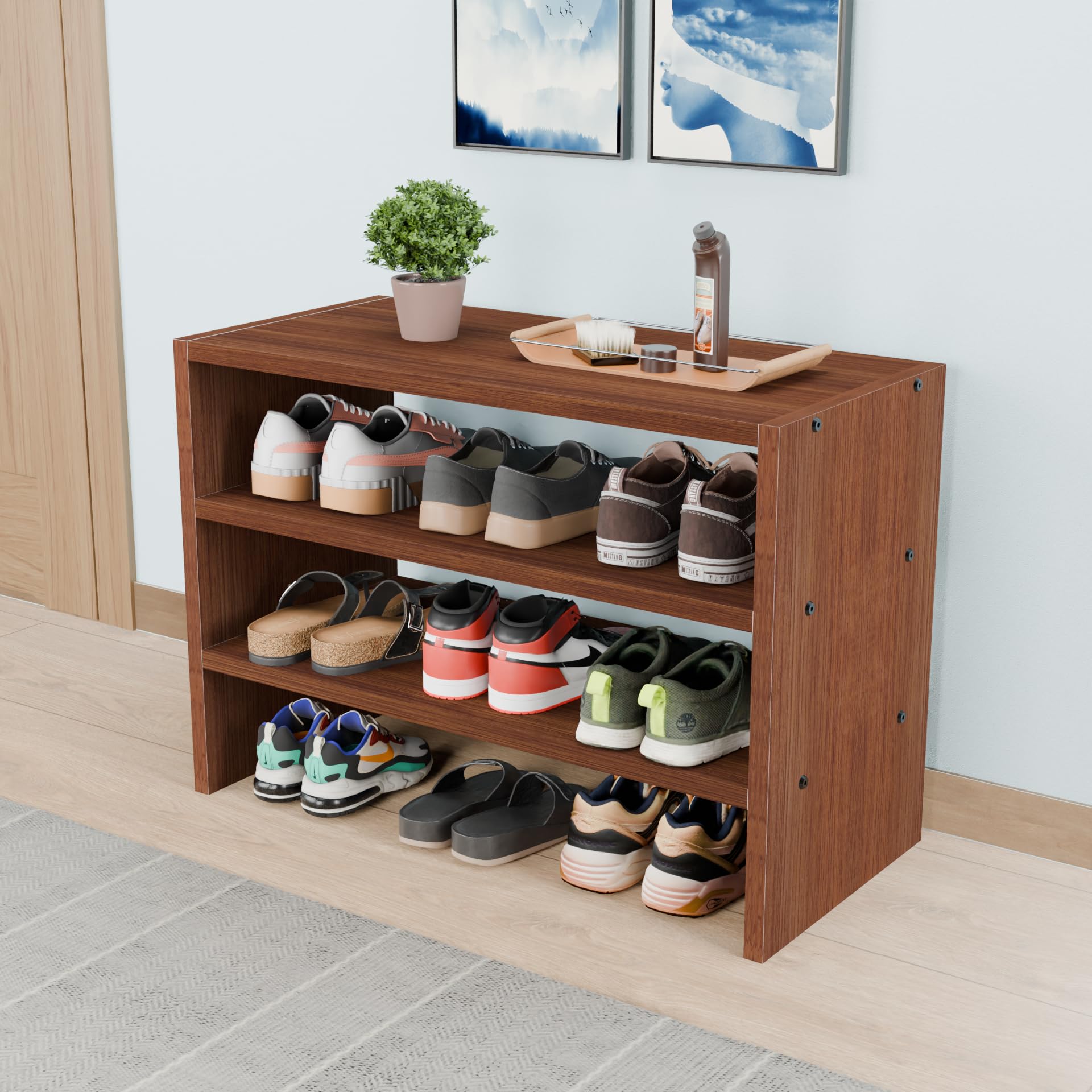 Open Shoe Rack Rvt DFC Zeo Engineered Wood Open Shoe Rack with Shelves Storage for Living ...