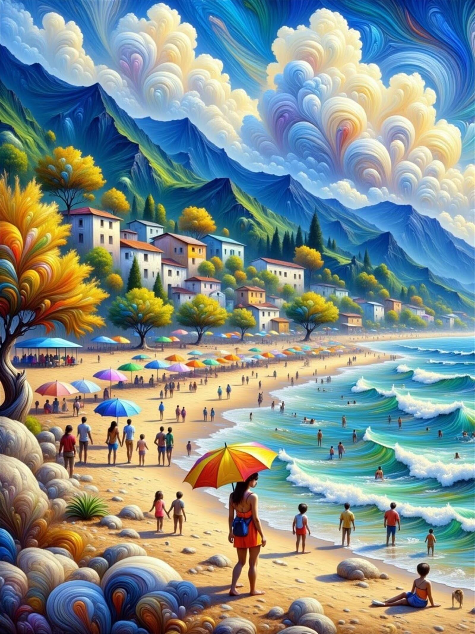 Umfarvt 5D Ondas Diamond Painting Kit Completo, Diamond Painting Adultos Playa de la Bahía, DIY Square Punto de Cruz Pintura Diamante, Cuadro Diamante Art Rhinestones Bordado para Decoración Regalos