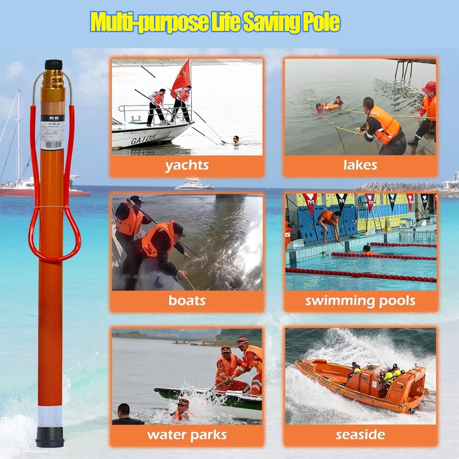 Palo Salvavidas Telescópico Poste De Rescate Para Piscina Con Gancho, Poste Telescópico Portátil Para Piscina Con Gancho Salvavidas, Poste De Extensión De Fibra De Vidrio De Emergencia Para Rescate Ac