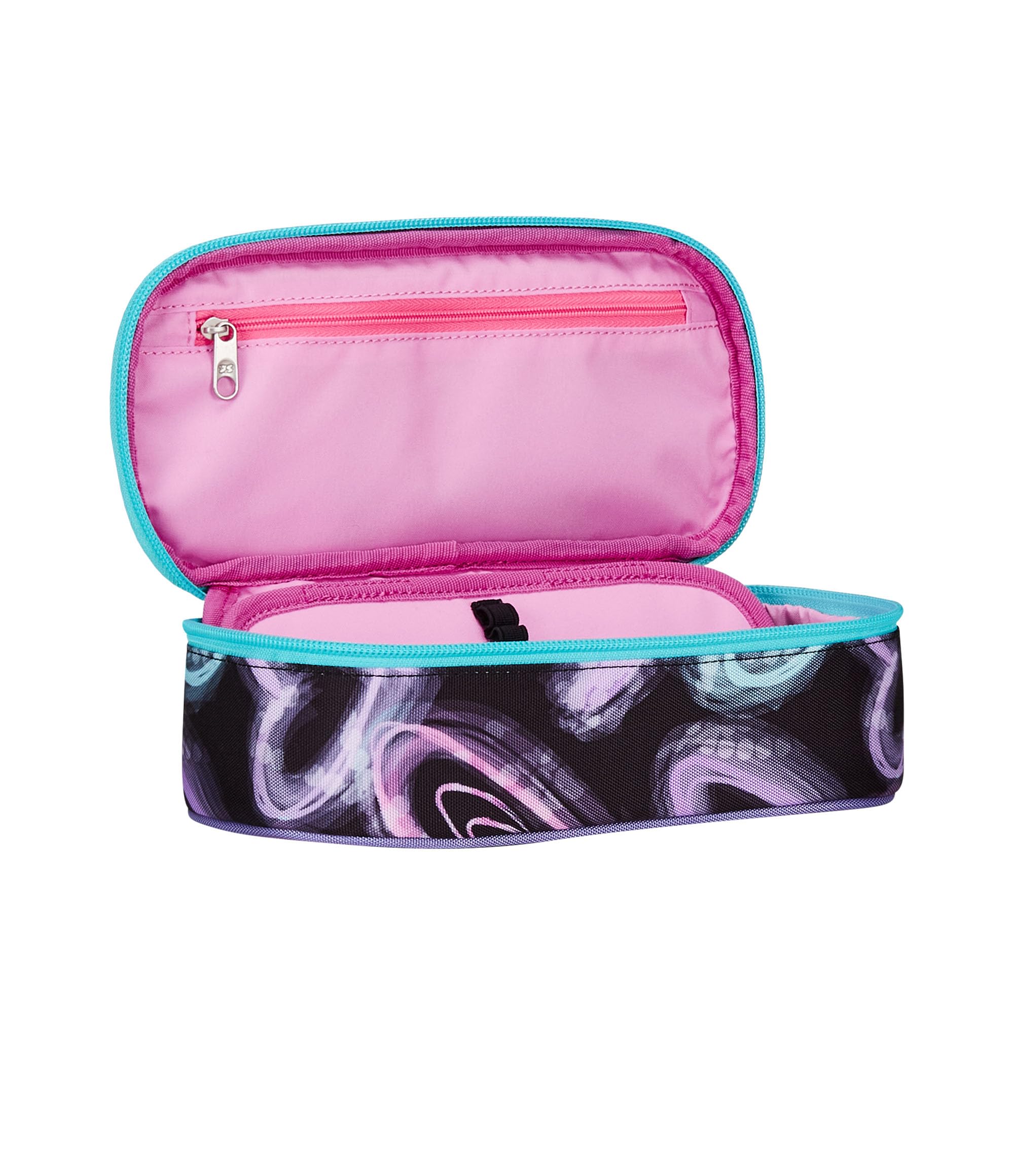 Seven Portapenne Scuola Round Plus, Nero. Rosa, Brilliant Heart, Bustina Ovale Con Tasca Interna ed Elastici Porta Penne, Accessori Zaino, Elementari, Medie, Superiori, Bambina Ragazza