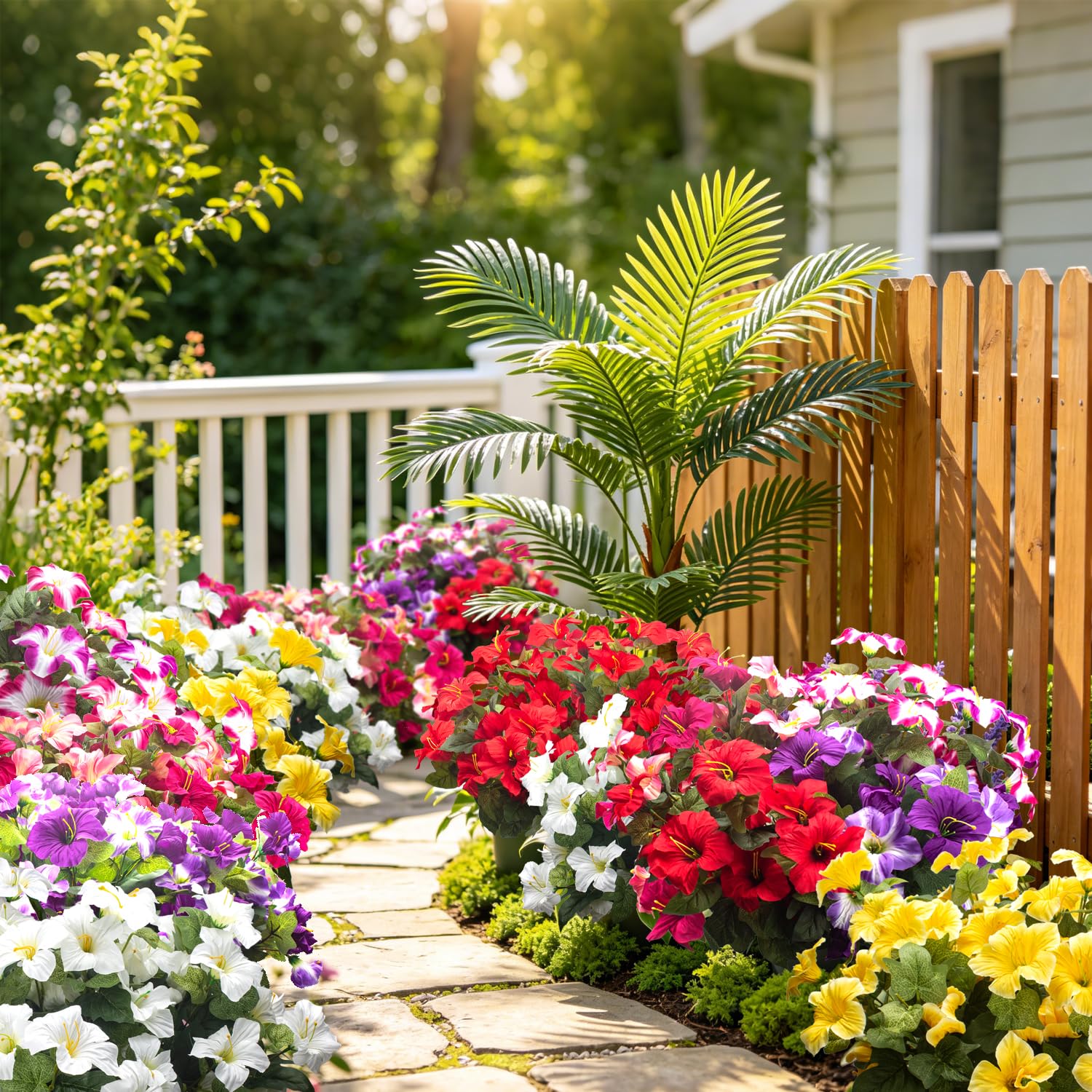 Künstliche Blumen für den Außenbereich, UV-beständig, Seiden-Petunien, künstliche Blumen für den Außenbereich, Frühlingsdekoration, fühlt sich echt an, verblasst nicht, für Hängekörbe, Veranda